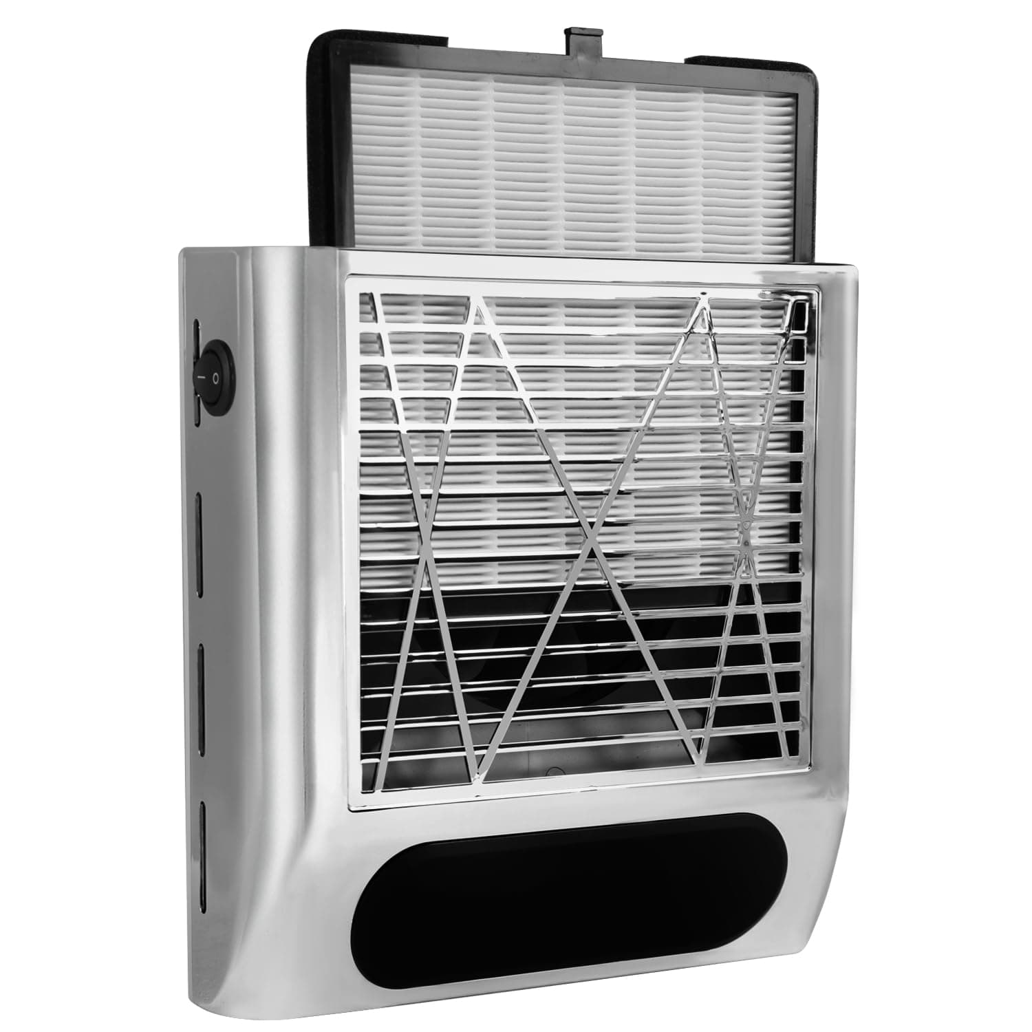 Silver Nail Dust Vacuum with Brush, One-Button Control