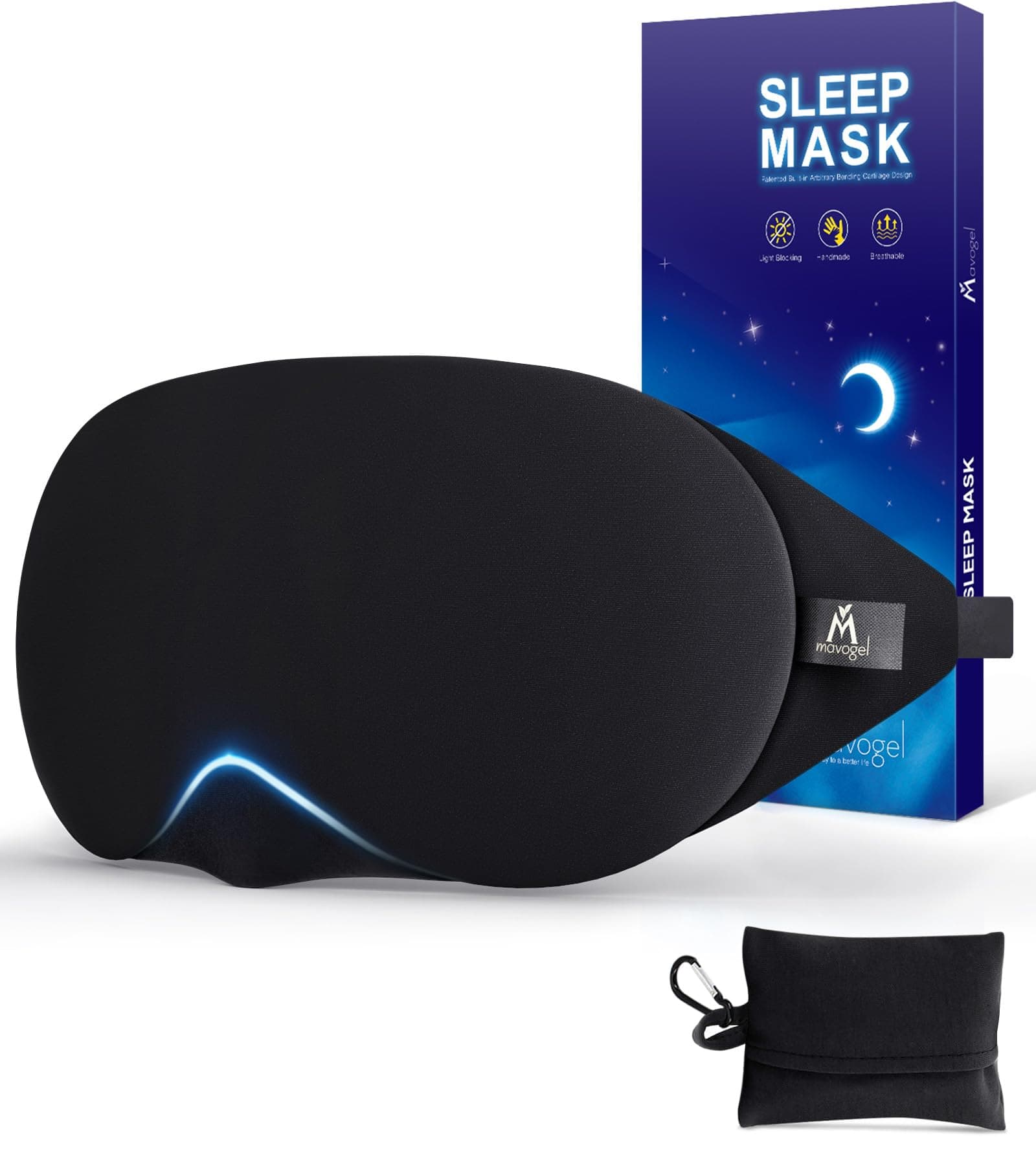 Cotton Sleep Mask - Updated Design Light Blocking Sleep Eye Mask, Soft and Comfortable Night Sleeping Mask for Men Women, Eye Blinder for Travel/Sleeping, Includes Travel Pouch, Black