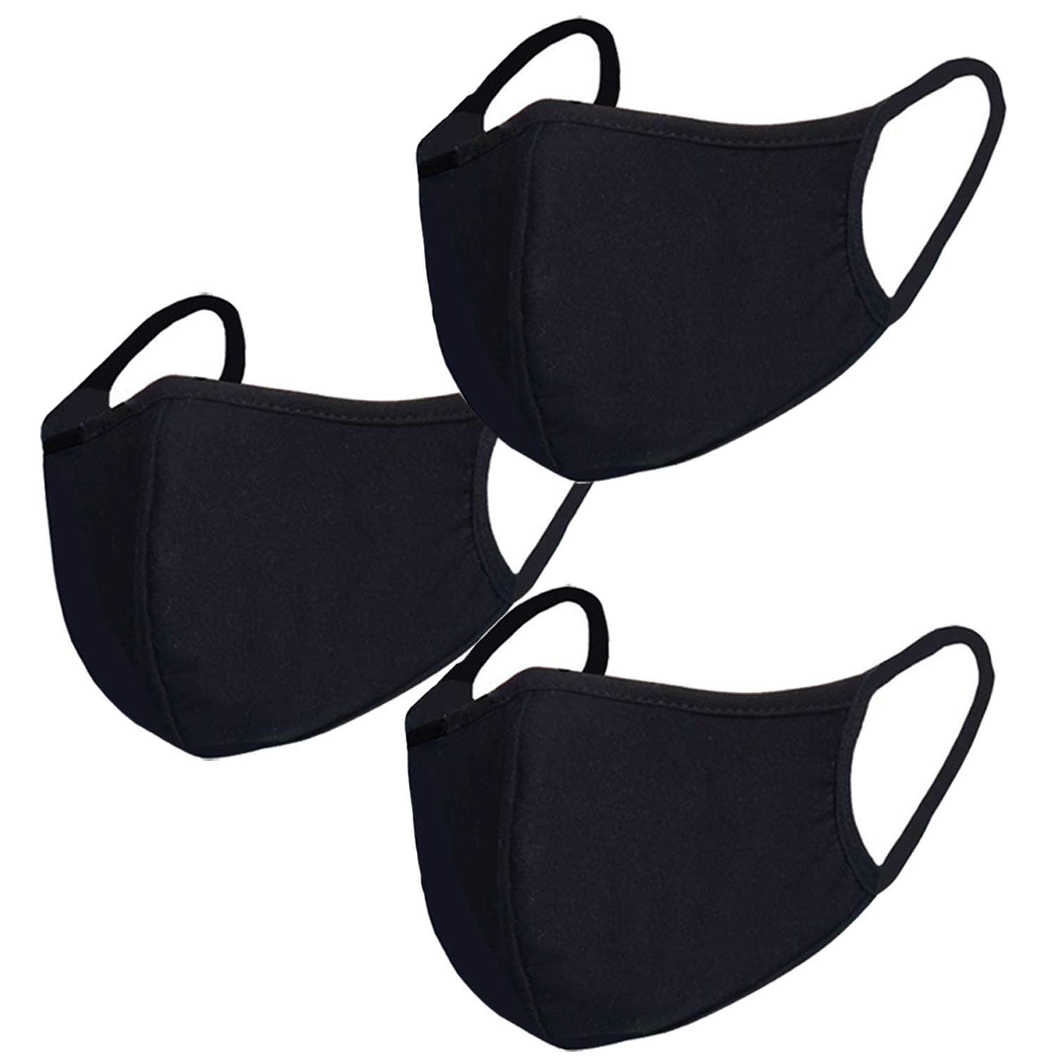 3pcs/Pack Black Mask Windproof Dustproof Masks Breathable Reusable Washed for Outdoor Sport Half Face Earloop Cotton Masks