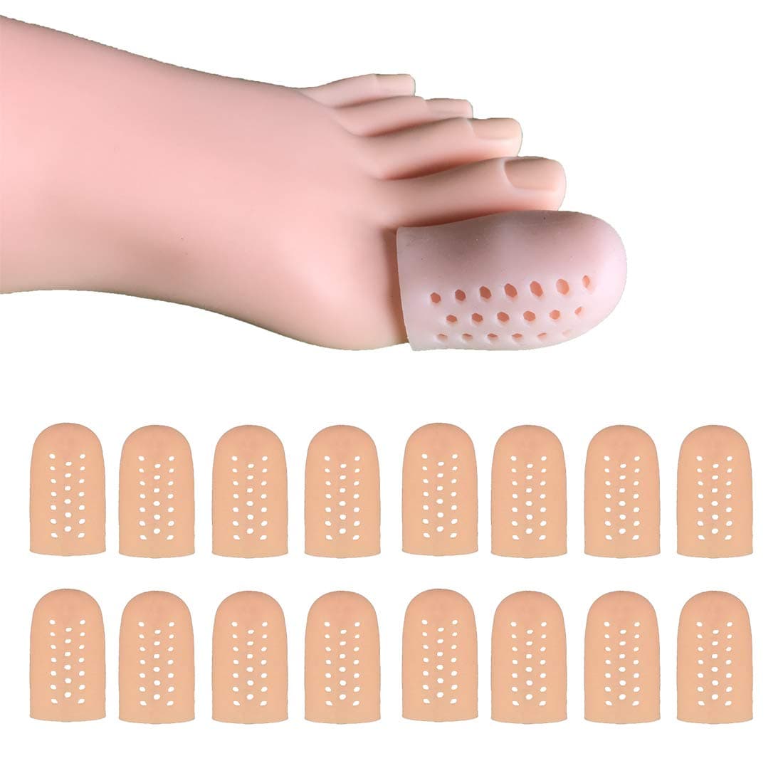 16 Pieces Toe Caps for Big Toe, Breathable Toe Protector, Toe Covers Sleeves with Holes, Protect Toe from Rubbing, Ingrown Toenails, Corns, Blisters and Other Painful Toe Problems