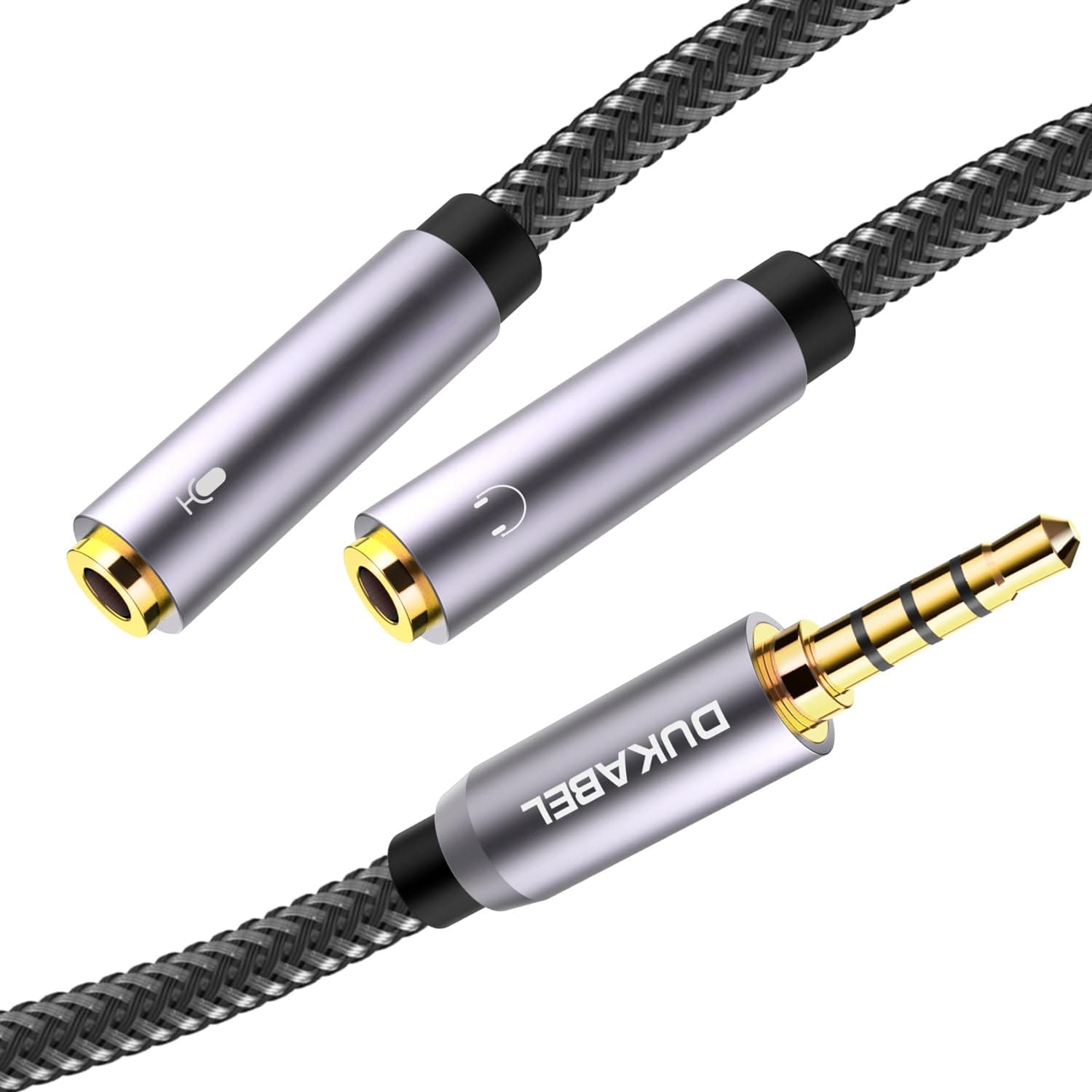 DuKabel Long Headsets Splitter Adapter (4ft/1.2m) 3-Pole TRS Micprhone & Audio Female to Single 4-Pole TRRS Male Jack Stereo Audio / Crystal-Nylon Braided / 24K Gold Plated / 99.99% 4N OFC
