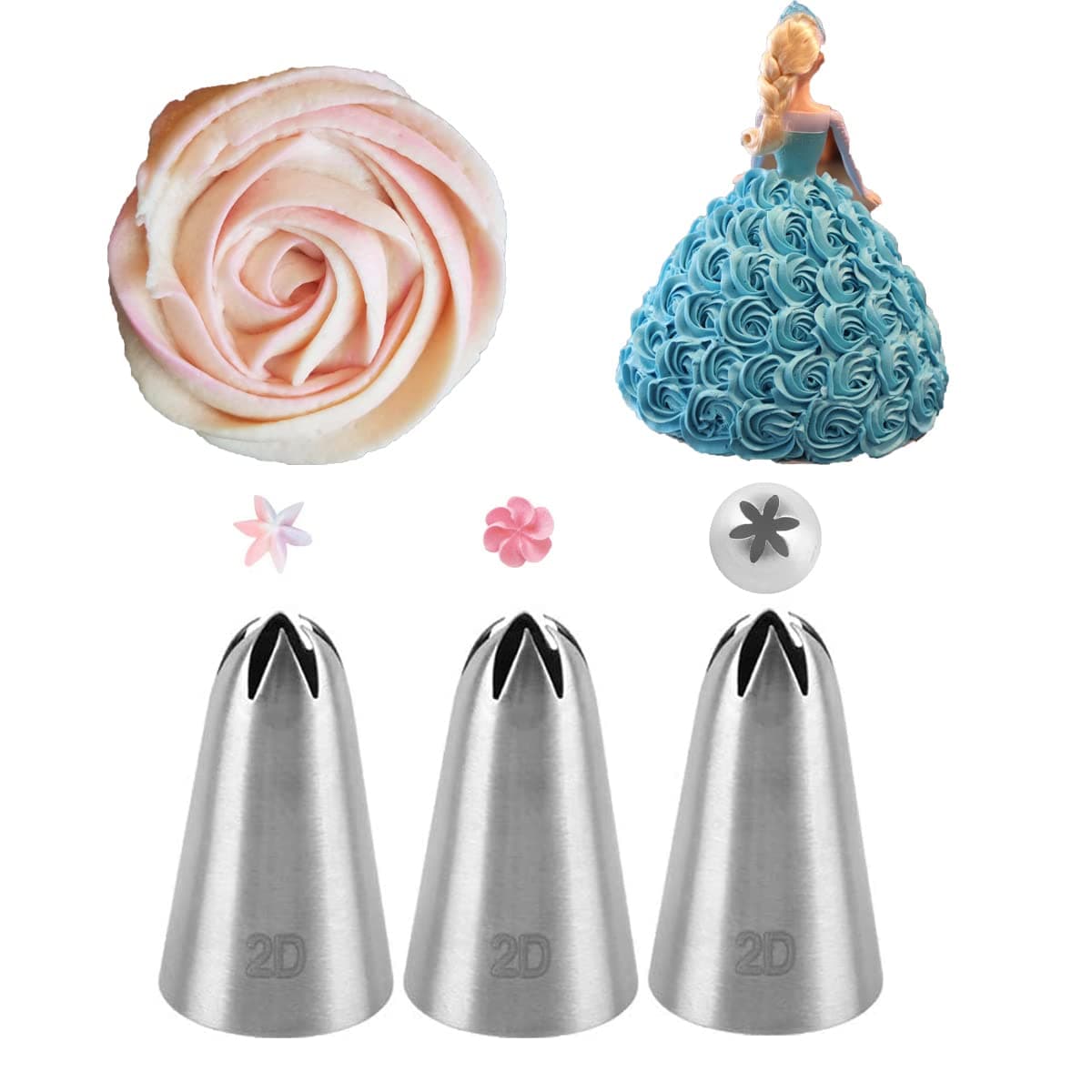 2D Icing Tip,Large Drop Flower Piping Tip,2D Tip for Cake Decorating,Open Star,3 Pcs