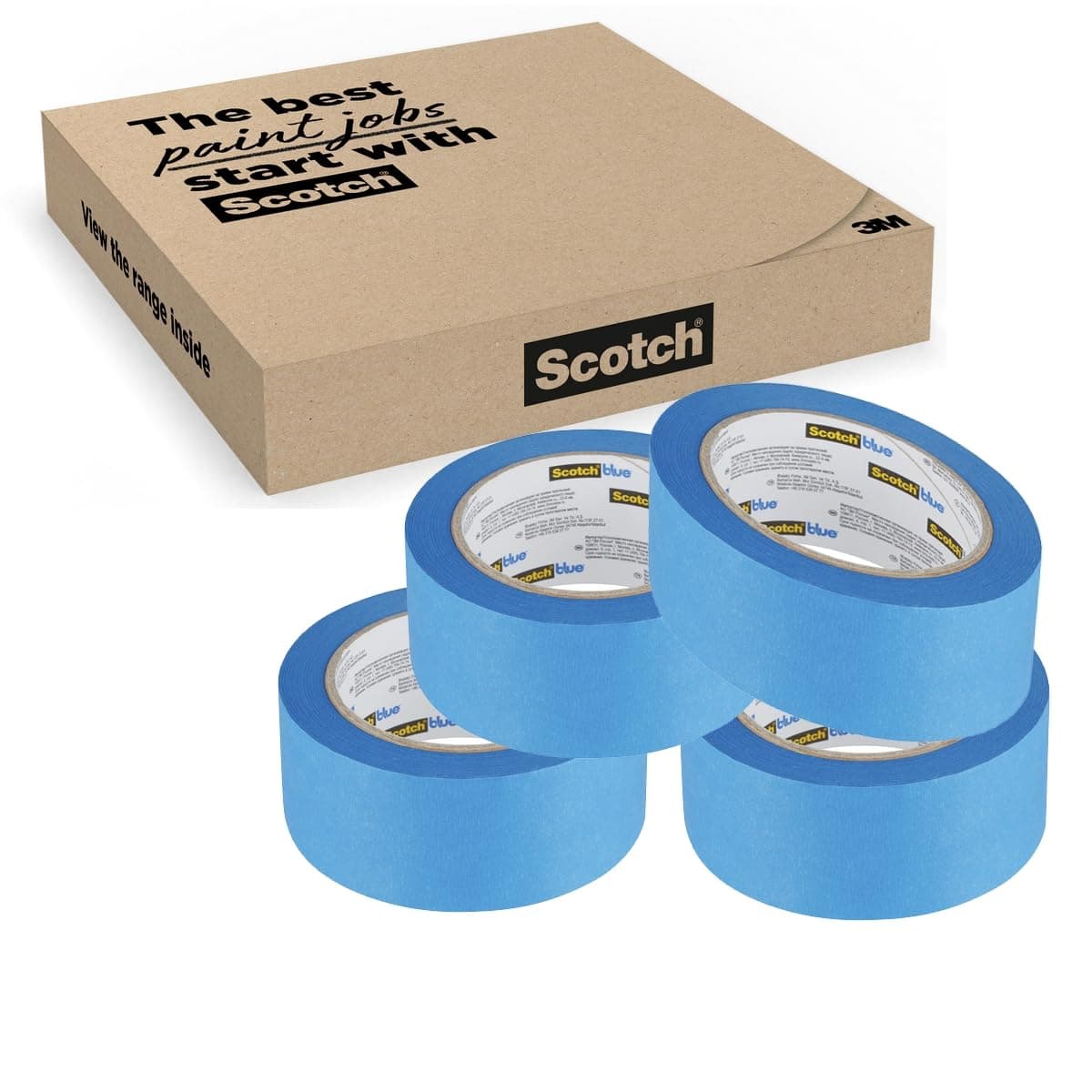 Multi-Surface Premium Masking Tape, 48 mm x 41 m, 4 Rolls/Case - Scotch Adhesive Blue Painters Tape, For Painting and Decorating, Indoor & Outdoor, Sticks Well, 100% PEFC