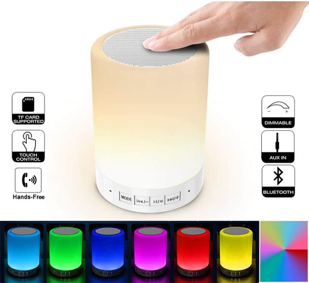 Elecstars Touch Lamp Bluetooth Speaker, LED Bedside Night Light-Dimmable Colour&Adjustable Brightness for Good Sleeping, Portable Outdoor Table Lamp, Gifts for Women Men Kids Children