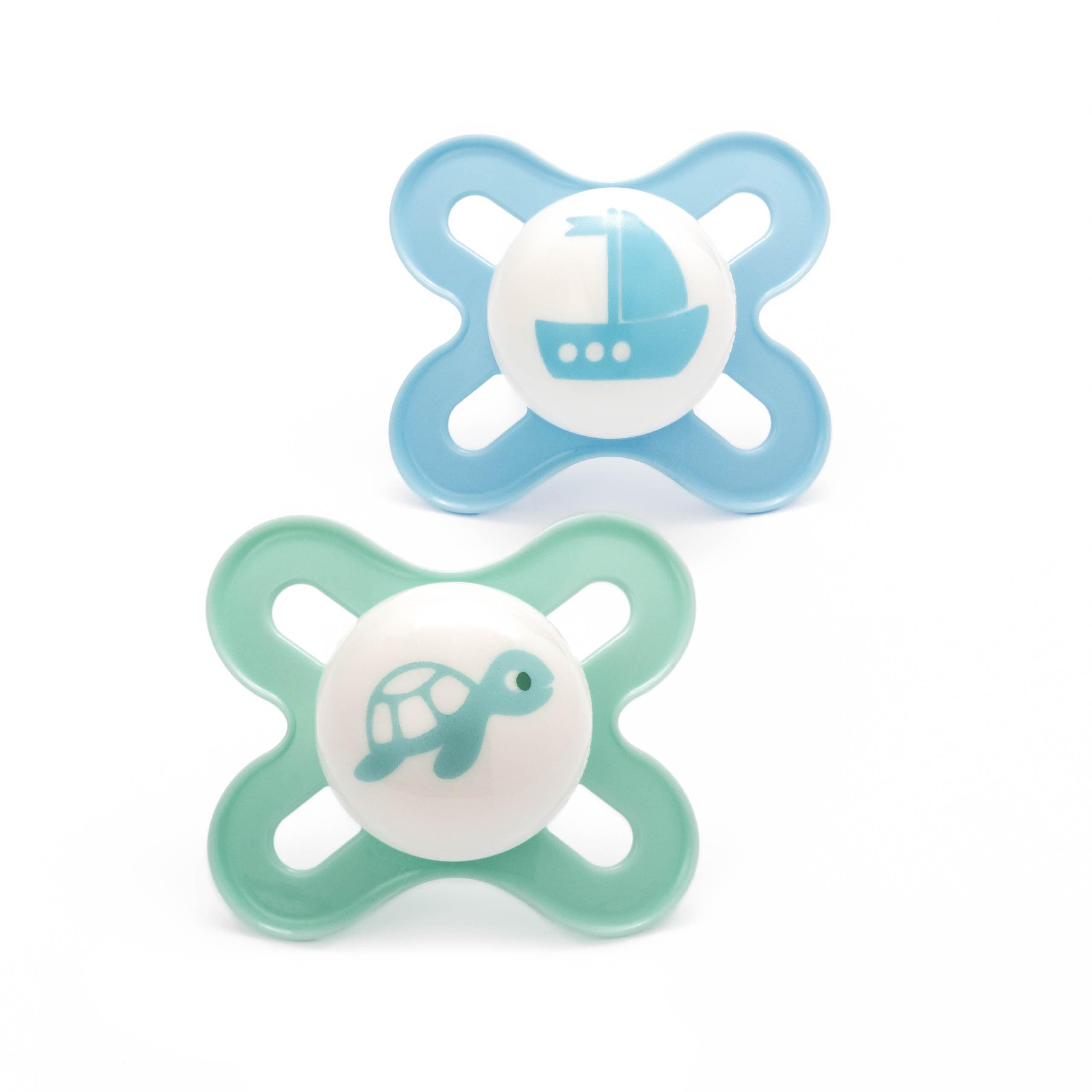 MAM Original Start Soothers 0-2 Months | 2 Pack | Newborn Dummies | Comes in Dummy Steriliser Case | Sustainable Materials | Baby Accessories | Blue (Various Designs)