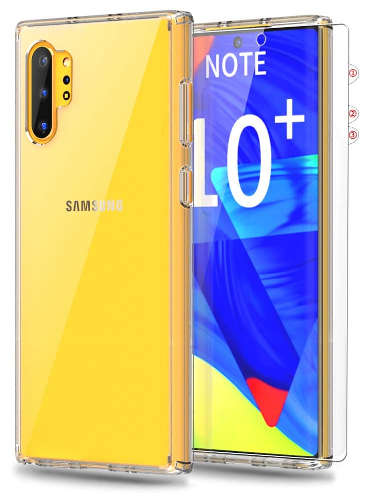 Thonzer for Samsung Galaxy Note 10 Plus Case/Galaxy Note 10 Plus 5G Case with Invisible Screen Protector, Clear Non Slip Scratch Resistant Shock Absorption TPU Bumper PC Hard Back Protective (Clear)