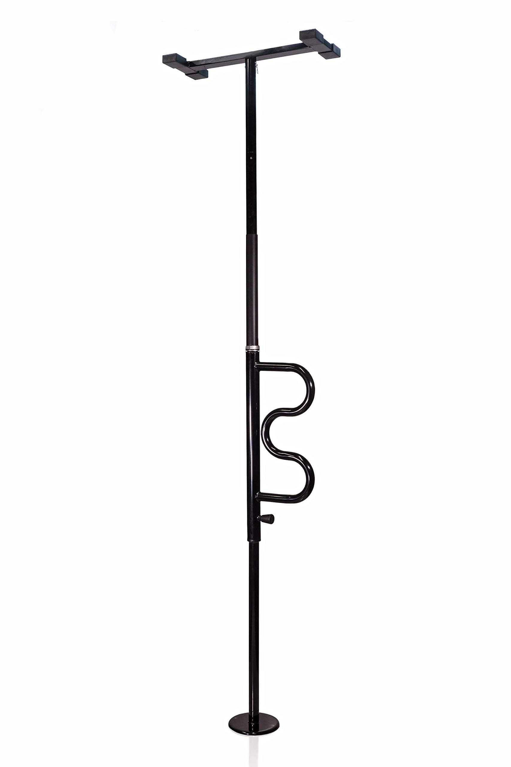 Stander Security Pole and Curve Grab Bar, Elderly Tension Mounted Floor to Ceiling Transfer Pole, Bathroom Safety Assist and Stability Rail, Metallic Black (Eligible for VAT Relief in the UK)