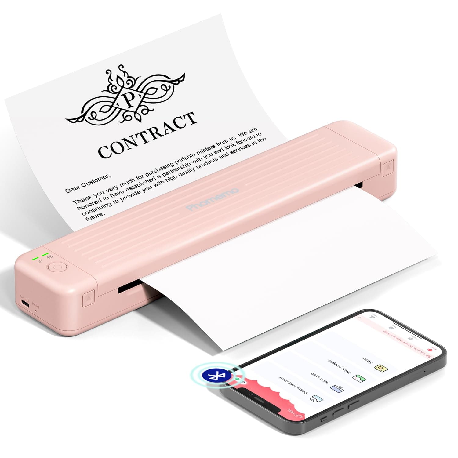 Phomemo P831 Thermal Printer A4, 300 DPI Portable Printer for Office, Invoice and Car Business Trip Printing, Small Inkless Printer Compatible with iOS and Android, Pink
