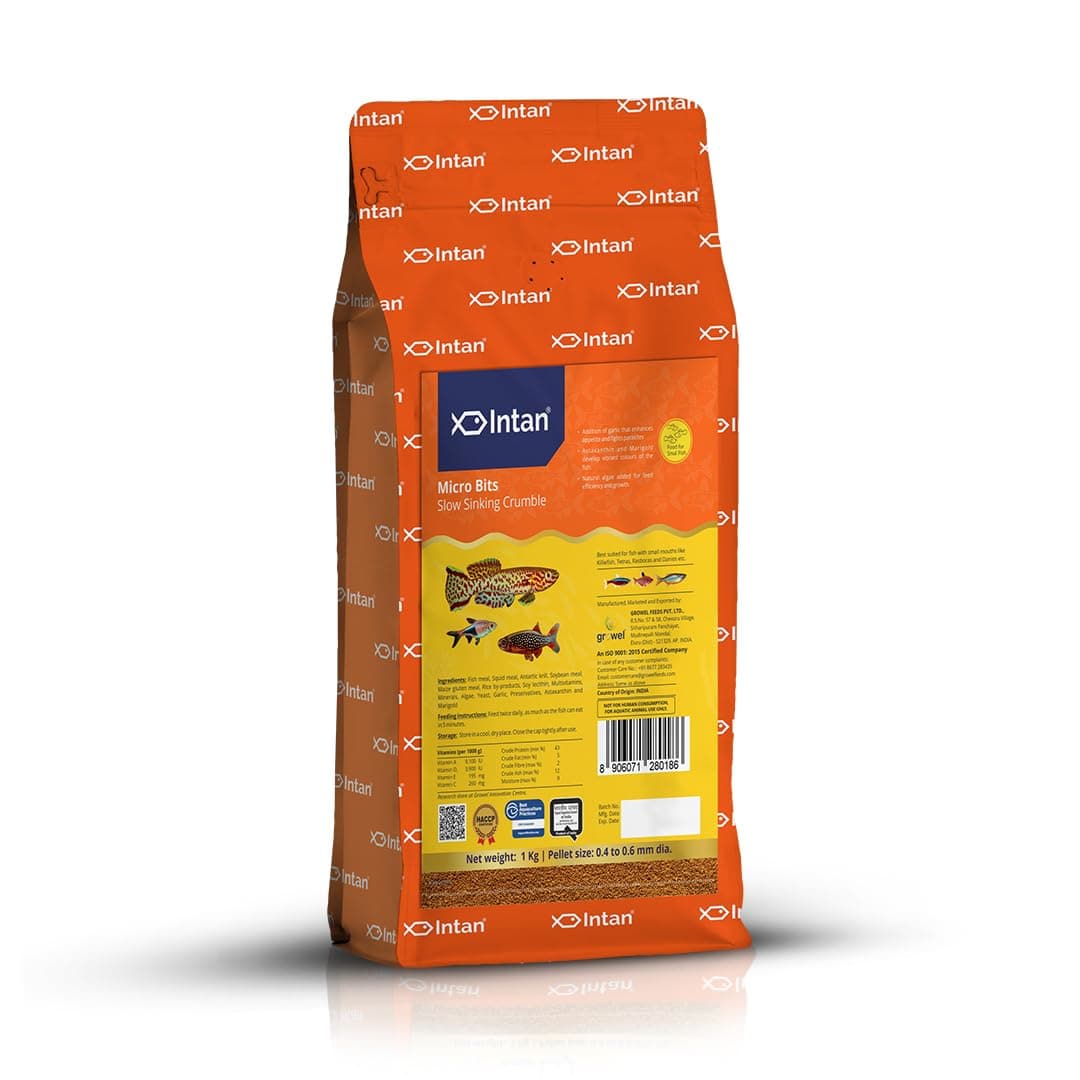 Intan Slow Sinking Micro Bits Fish Feed Crumble for Small- Mouth Tropical Fish (1 Kg)