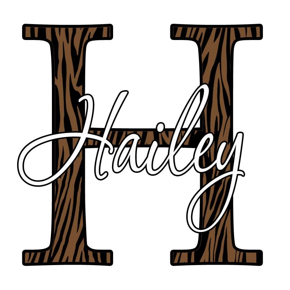 Zebra Print Name Decal Monogram Letter and Personalized Name Decal VWAQ-CM3 (14" Top to Bottom, Brown)