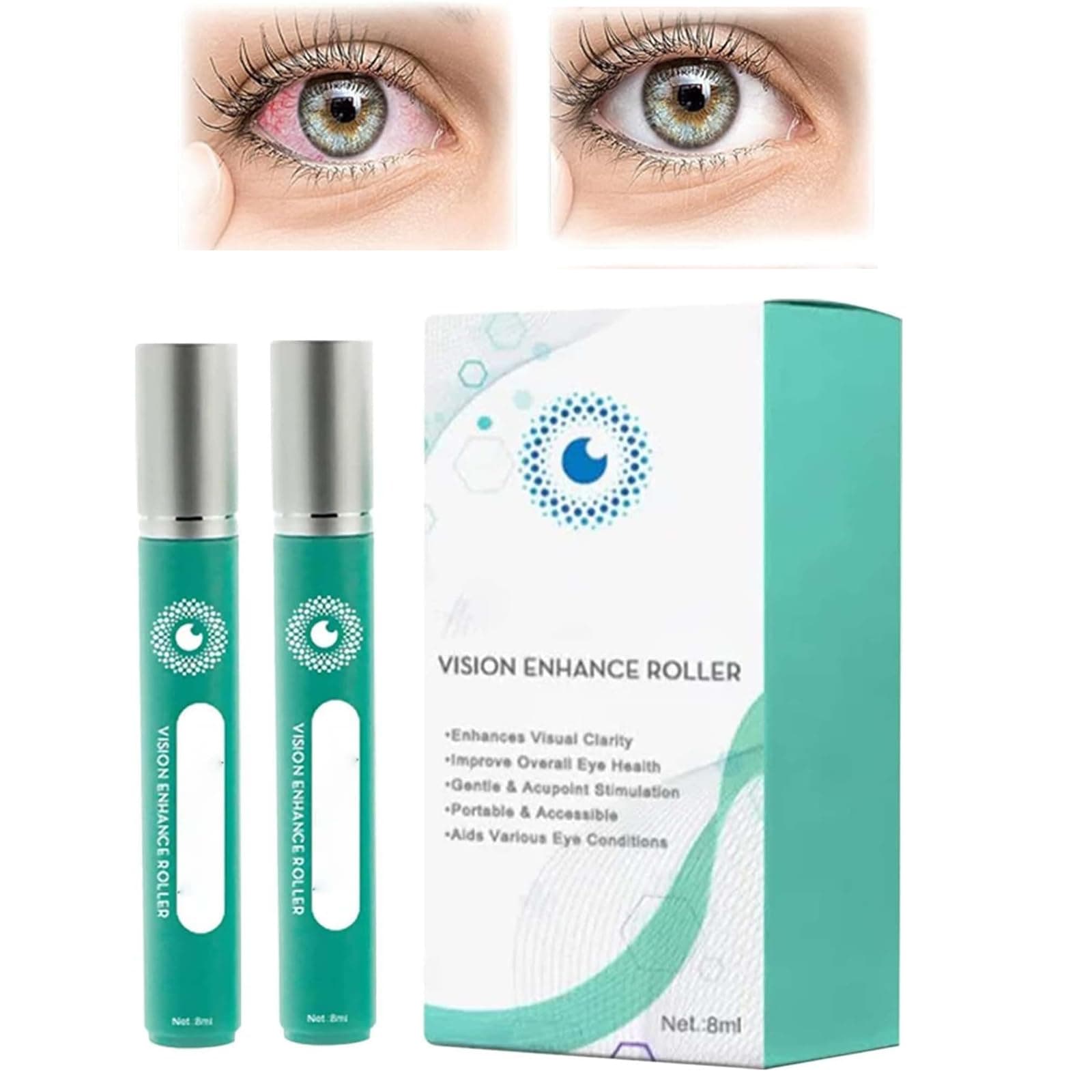 OphthlaMed Vision Enhance Roller, Cooling Roll-On Applicator For Tired Eyes, Puffiness And Dark Circles, Relieves tired and dry Eye Serum Roll-On, Enhances Visual Clarity (2pcs)