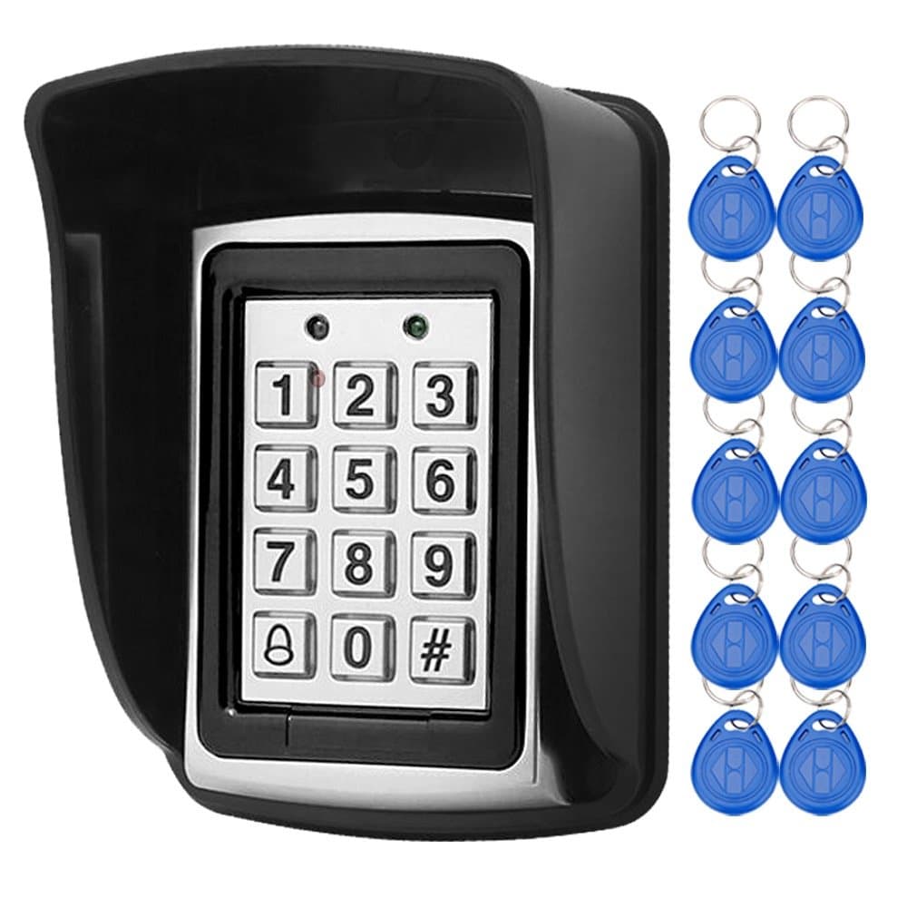 LIBO Smart HomeLIBO Waterproof Access Control Keypad Proximity RFID Controller, Suitable for Single Door Entry System, Support 1000 Users, Including 10pcs 125KHz RFID Keyfobs with Rainproof Cover