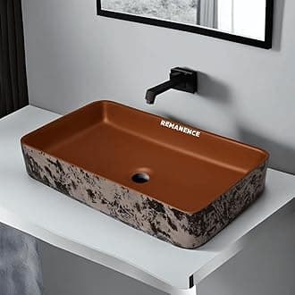 REMANENCE Designer Table Top Wash Basin For Bathroom | Ceramic Bathroom Sink | Wash Basin Over Counter Bathroom Basin (24 x 14 x 4 Inch) (Brown N White Black SL 51)