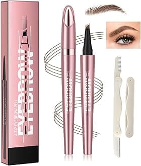 Precision Eyebrow Pen Set with 4 Multi-Tip Brow Pencils - Includes Natural Brown Tint, Spoolie Brush, Angled Tip, Fine Liner, Bonus Comb, Rose Gold Barrel for Defined, Long-Lasting Brows