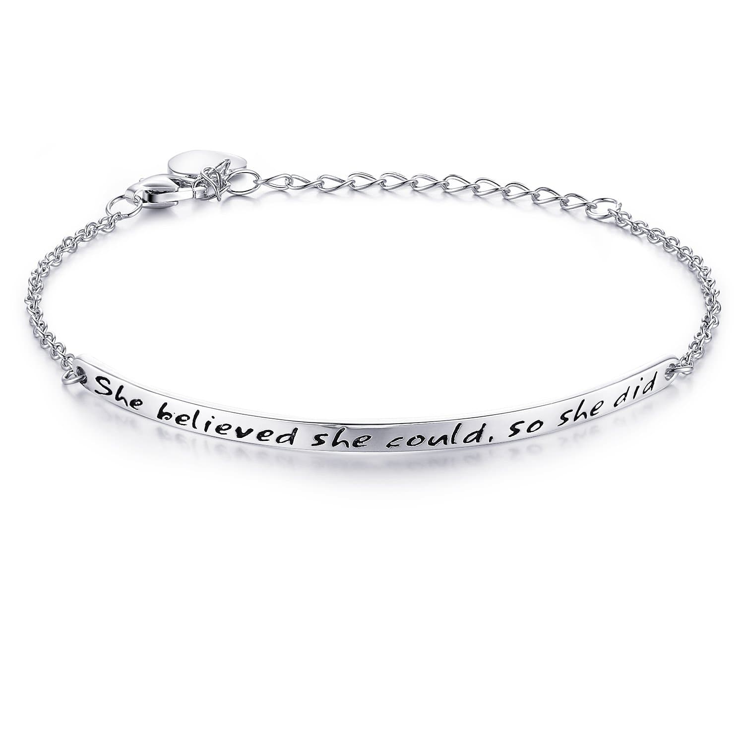 “She believed she could so she did” Engraved 925 Sterling Silver Inspirational Bangle Bracelets