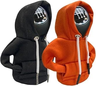 2PCS Car Gear Shift Cover, Winter Warm Fashionable Hoodie Car Shift Knob, Auto Decor Interior Accessories Shift Knob for Car, SUV, Truck (Black&Orange)