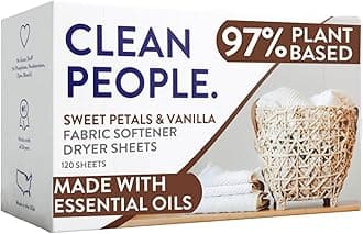 The Clean People Fabric Softener Sheets - Dryer Sheets - Softens & Removes Static Cling - Vegan Laundry Softener, Essential Oils - Sweet Petals, 120 Pack