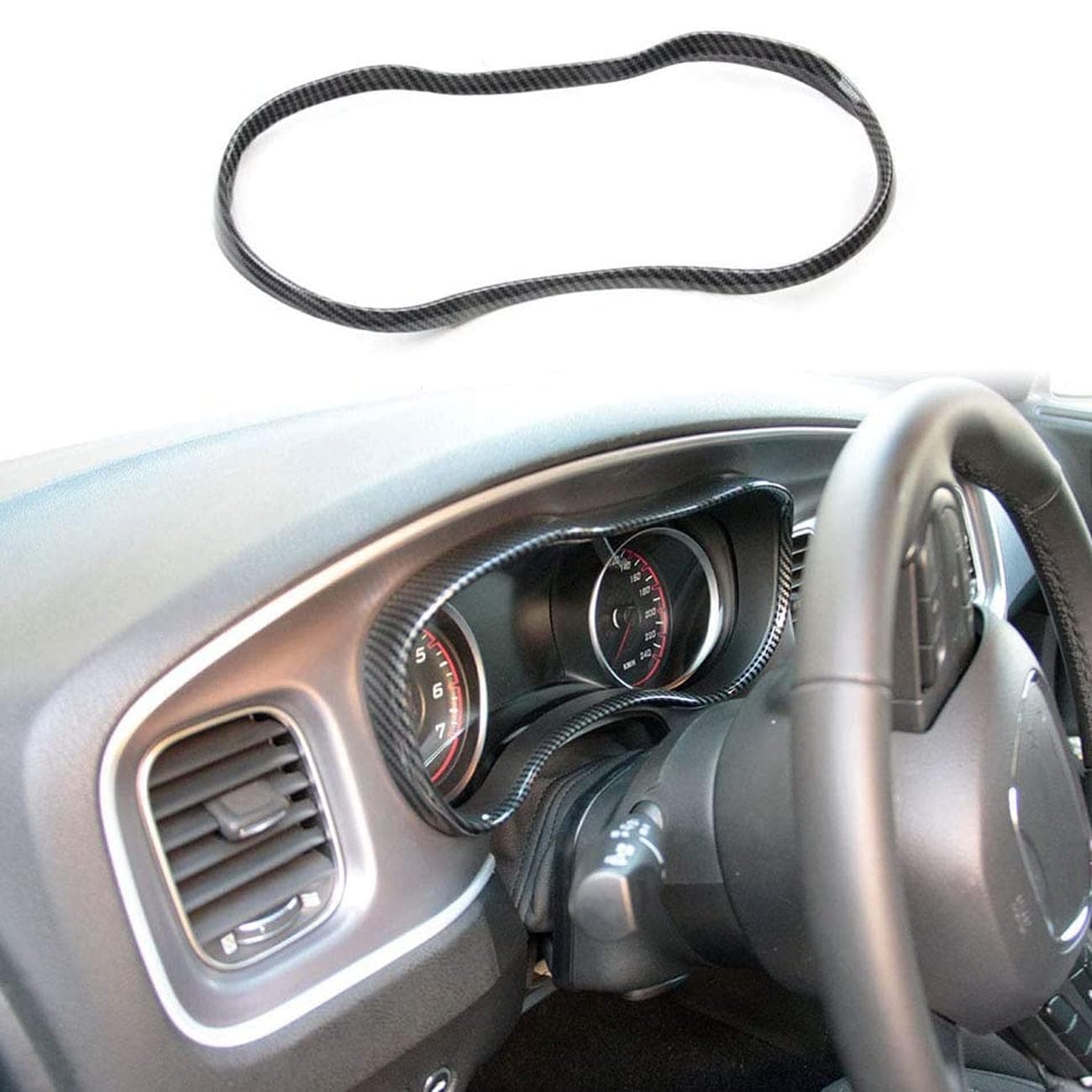 crosselec Carbon Fiber Dashboard Meter Panel Frame Cover Trim Interior Decoration Accessories for Dodge Charger 2015-2021 (Black)