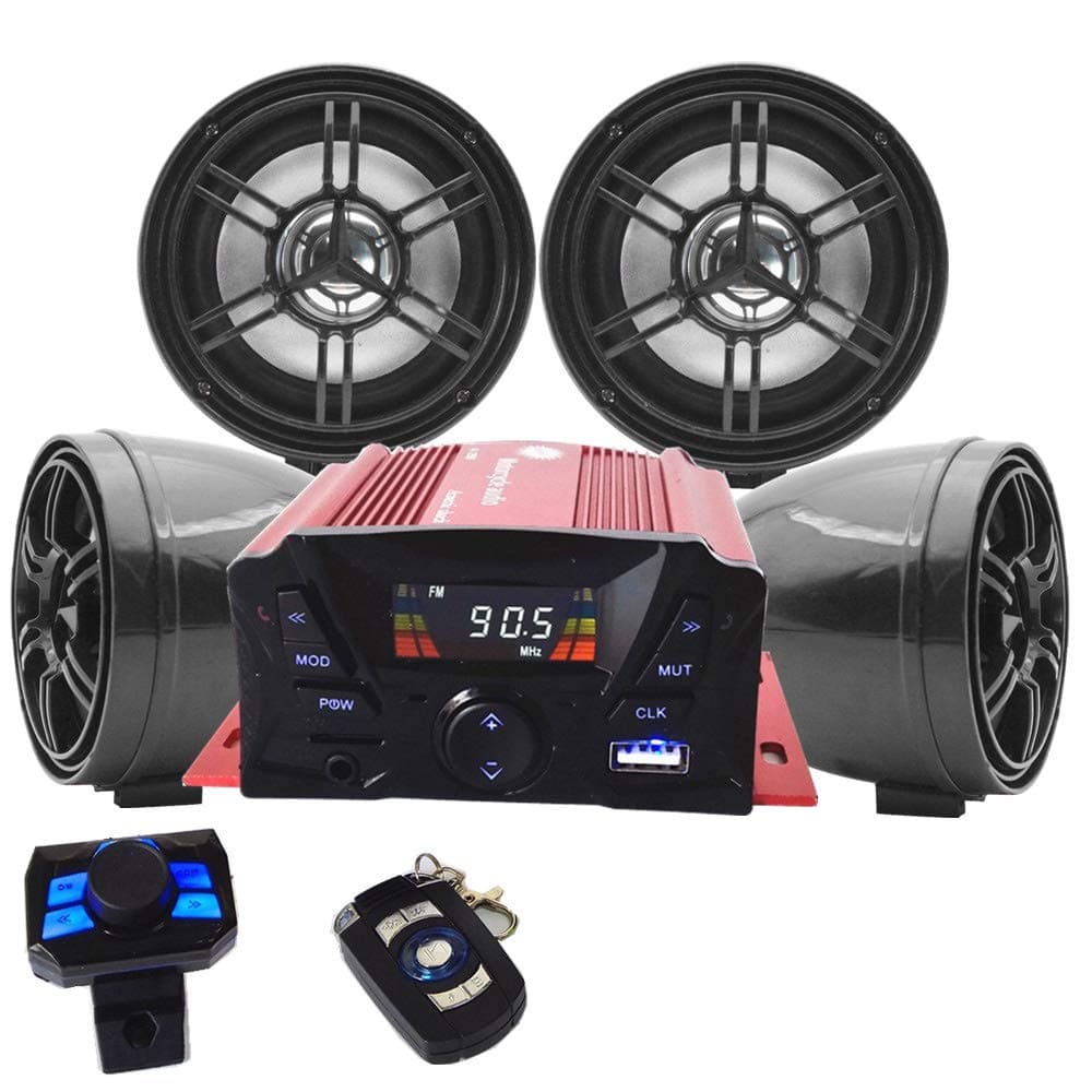 UTVATV Anti-Theft Bluetooth Motor Remote 3" Motorcycle Waterproof Bluetooth Wireless Speaker 7/8-1 in. Handlebar Mount MP3 Music Player Sound Audio Stereo Amplifier (Black)