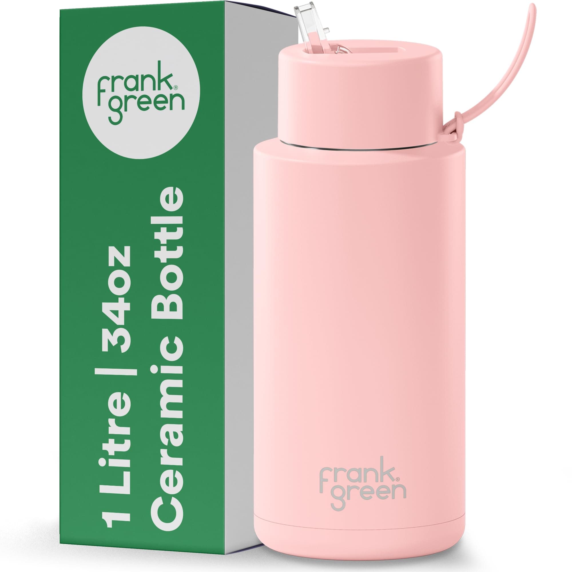 Frank Green Ceramic Reusable Bottle with Straw Lid, 34 oz Capacity, Blushed