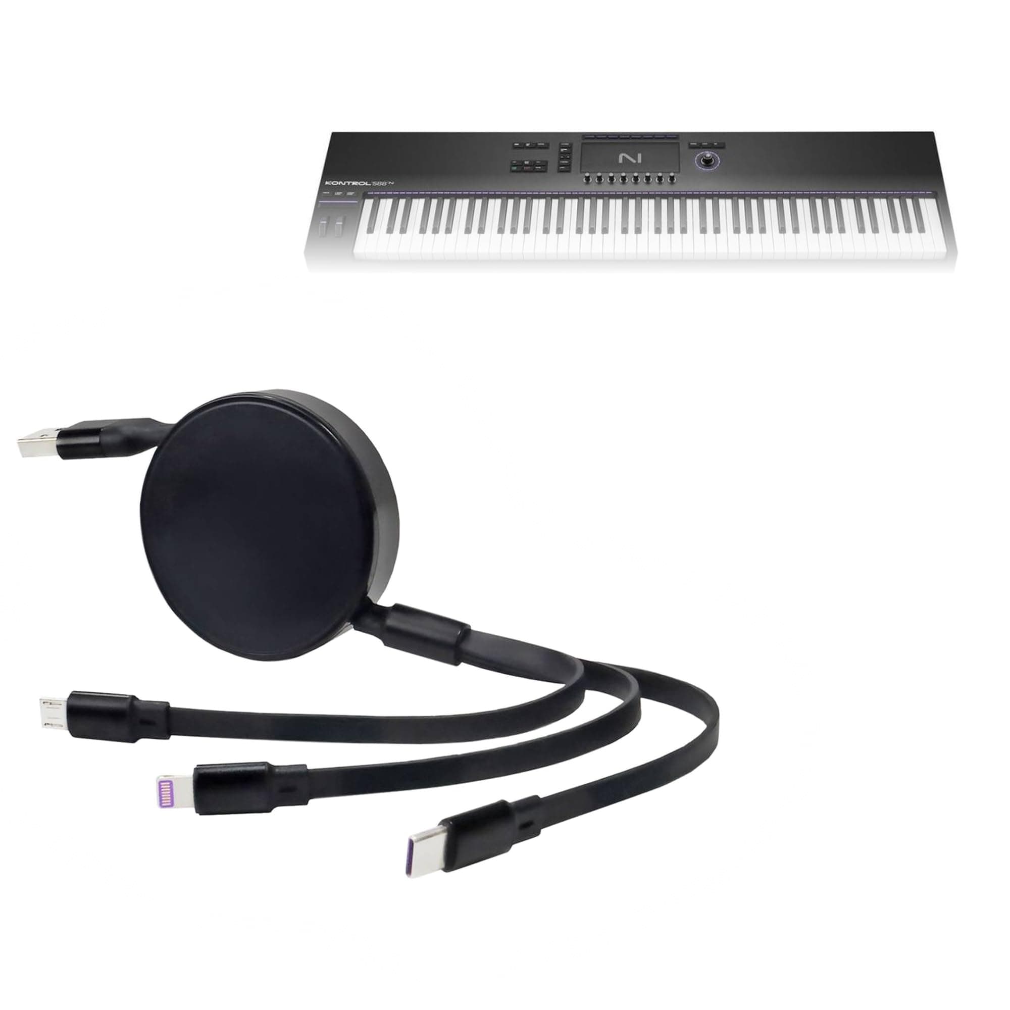 Cable Compatible with Native Instruments Kontrol S88 MK3 - AllCharge PD miniSync (100W), Retractable High-Speed Charging Portable USB Cable - Jet Black