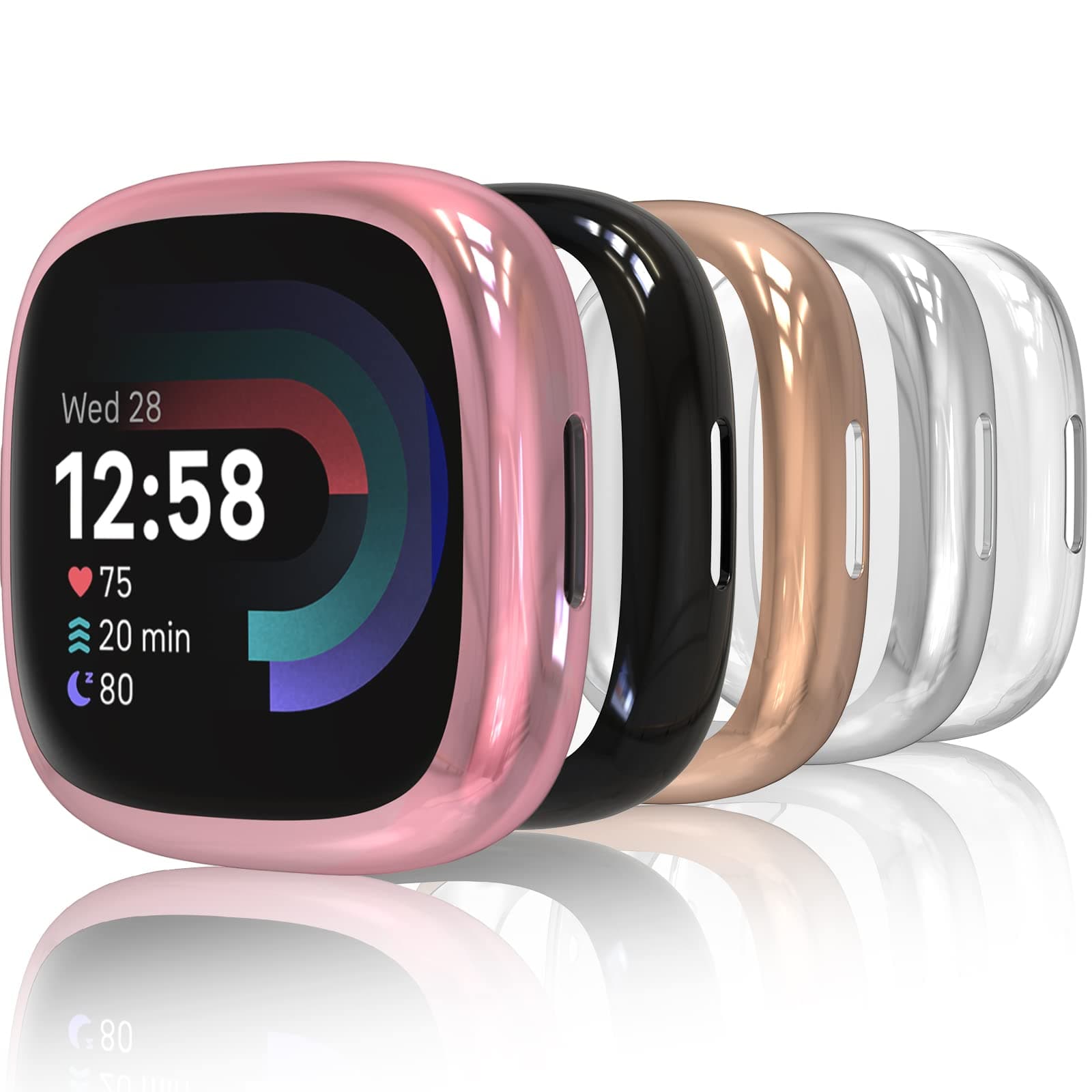 Hianjoo 5-PCS Screen Protectors Compatible with Fitbit Versa 4 / Sense 2 (2022), Slim TPU Plated Full Coverage Screen Bumper Cover Case Replacement for Fitbit Versa 4 / Sense 2