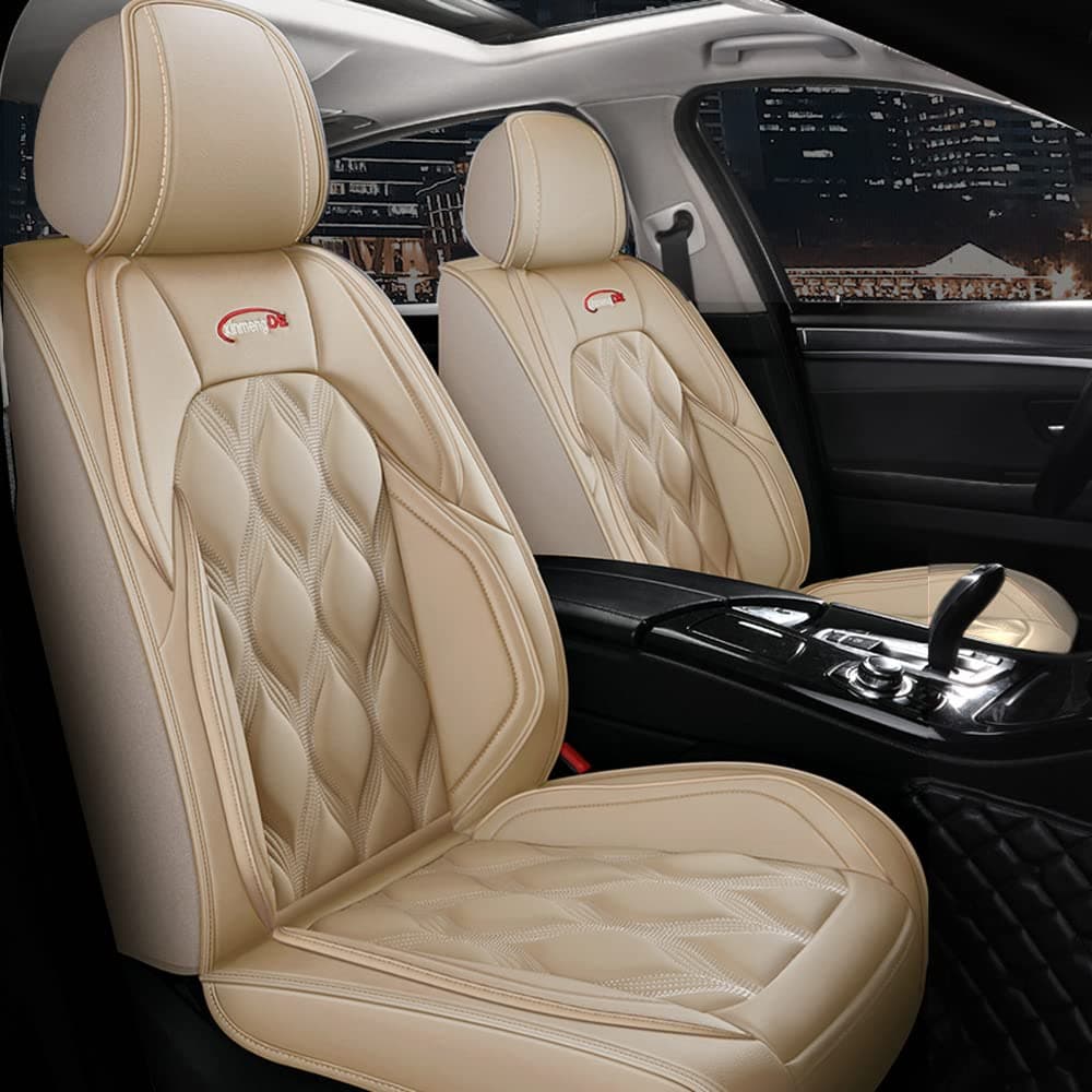 maipula Front and Back Seat Covers 5 Pieces For Ford Mustang 2004-2023 Leather Cushion Protector Waterproof Vehicle Covers,(Color:beige)