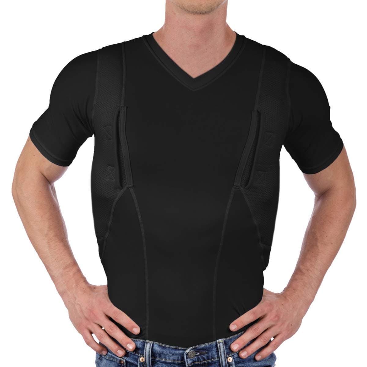 CCW TacticalConcealed Carry Holster Shirt | Secure Hook & Loop Pocket with Large Storage | Mens V-Neck