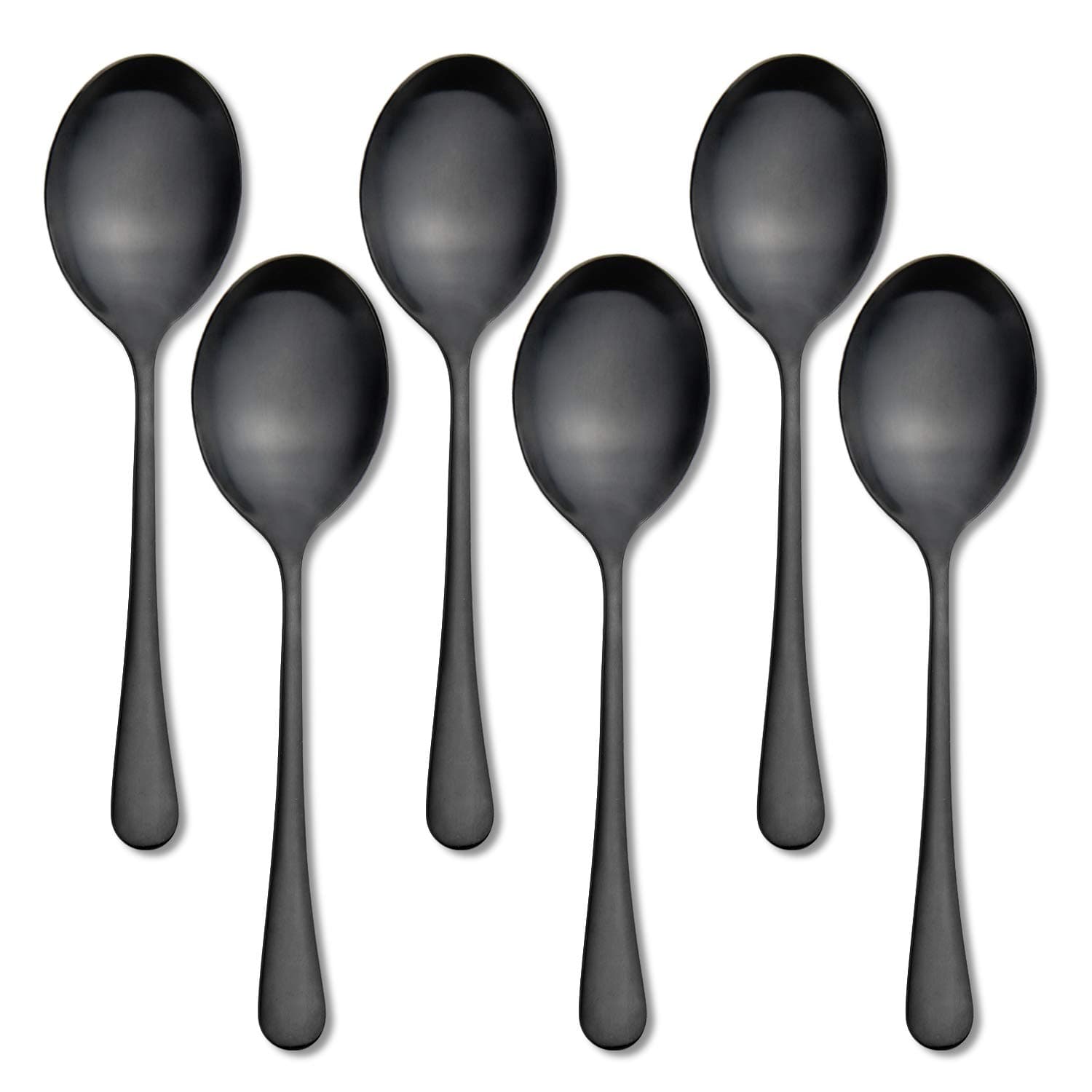 Serving Spoons, Matte Black X-Large Spoons, 6 Pieces 9.8 Inches Serving Tablespoons, AOOSY Stainless Steel Solid Buffet Banquet Flatware Kitchen Basics Serving Spoon Big Ladle Spoon