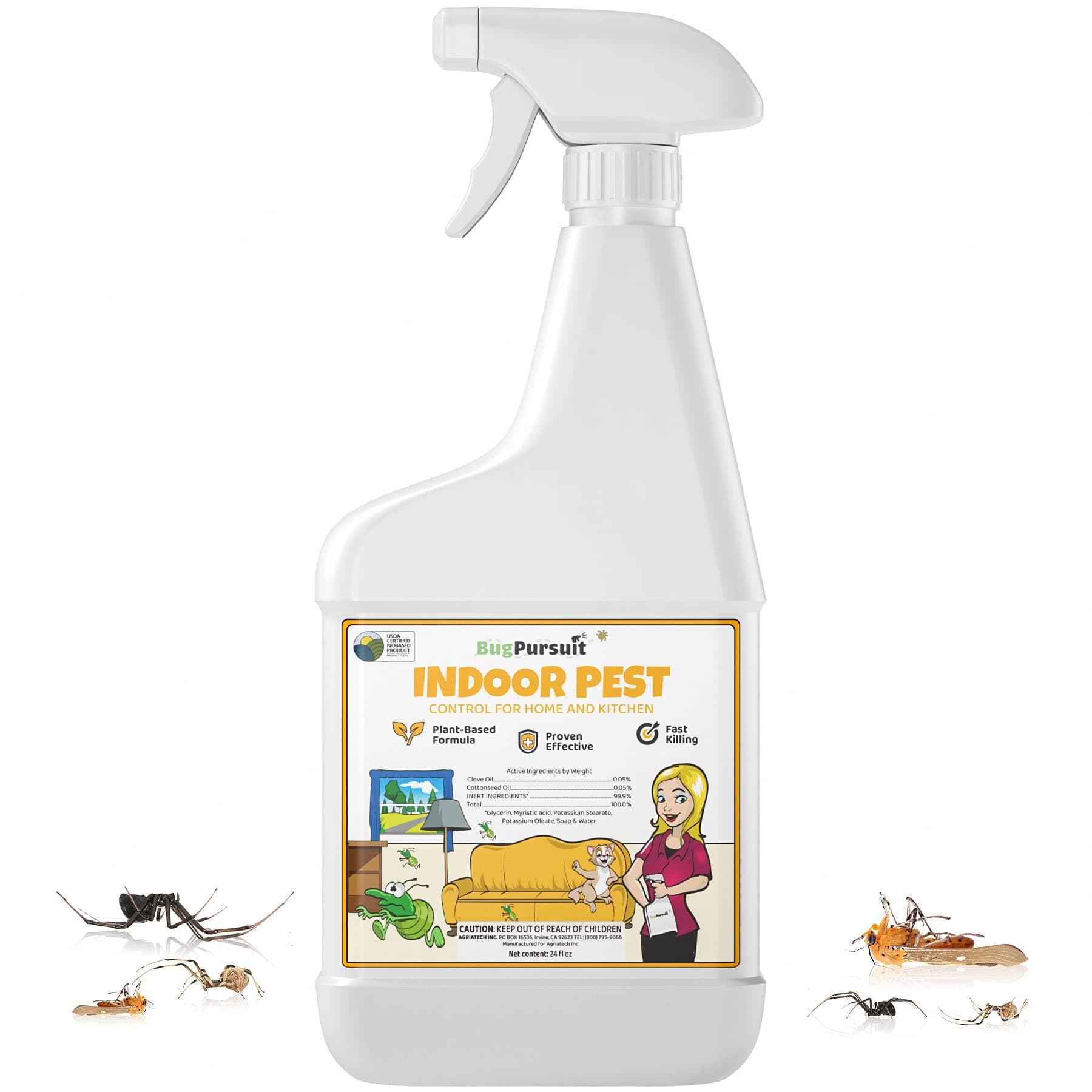 - Indoor Pest Control Spray 24oz for Home and Kitchen –Bug Killer & Insect Repellent, Kills Carpet Beetles, Ants, Spiders, Beg Bugs, Roaches, Flea & Tick- Non Staining-Child and Pet Safe