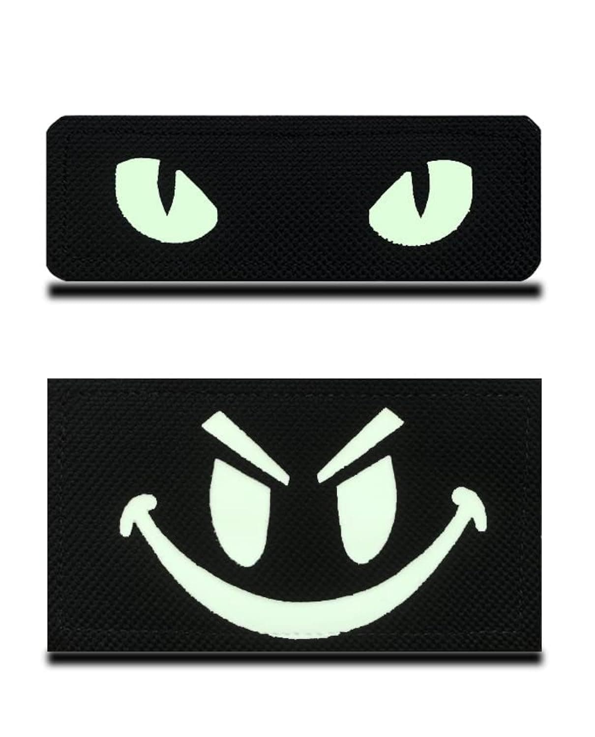 Zcketo Reflective Black Smiling Face and Cat Eyes Fun Patch Embroidered with Velcro Appliques for Clothing Bags Backpack Uniform Vest Dog Harness Helmet Military Tactical Pack of 2