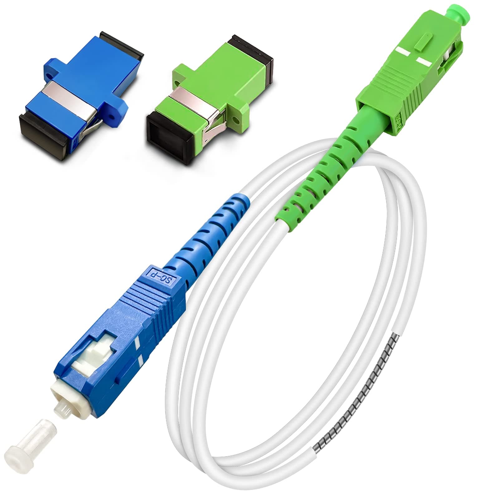 SM SC/UPC to SC/APC Fiber Optic Patch Cable, Armored Single Mode Fiber Patch Cable, Fiber Optic Jumper Optical Patch Cord - SIMPLEX - 9/125um - OS1/OS2 Compatible, LSZH White, 1m