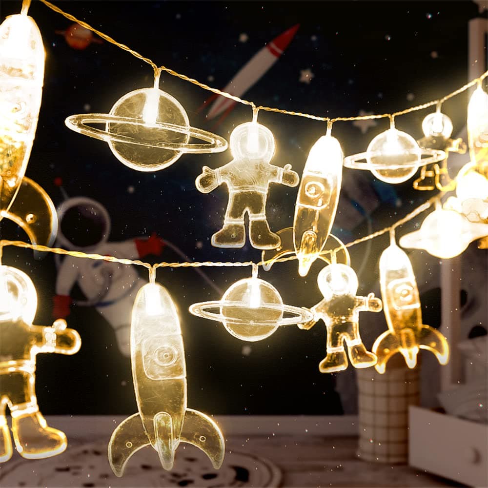 AceList 10 LED Children's Room LED String Light Astronaut Spaceship Rocket Pendants Holiday Party Lights Wall Window Nursery or Kids Room Decor Wedding Around The Garden Patio Christmas (Warm White)