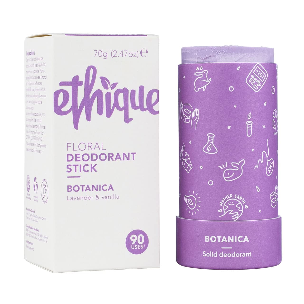 Ethique (Botanica, 1 Pack) - Solid Deodorant Bar for Women & Men, Botanica - Lavender & Vanilla Scent, Bamboo, Zinc Oxide, Aluminium and Baking Soda Free, pH-Balanced, Vegan, Eco-Friendly, Composta...