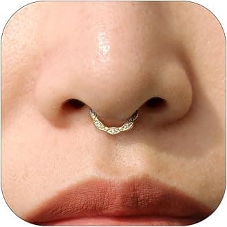 JALZEMPL Nose Rings Hoops 316L Surgical Steel Flower Silver Septum Rings 16g Clicker Daith Hinged 14K Gold Plated Piercing Jewelry Gifts 1.2 * 8mm 10mm