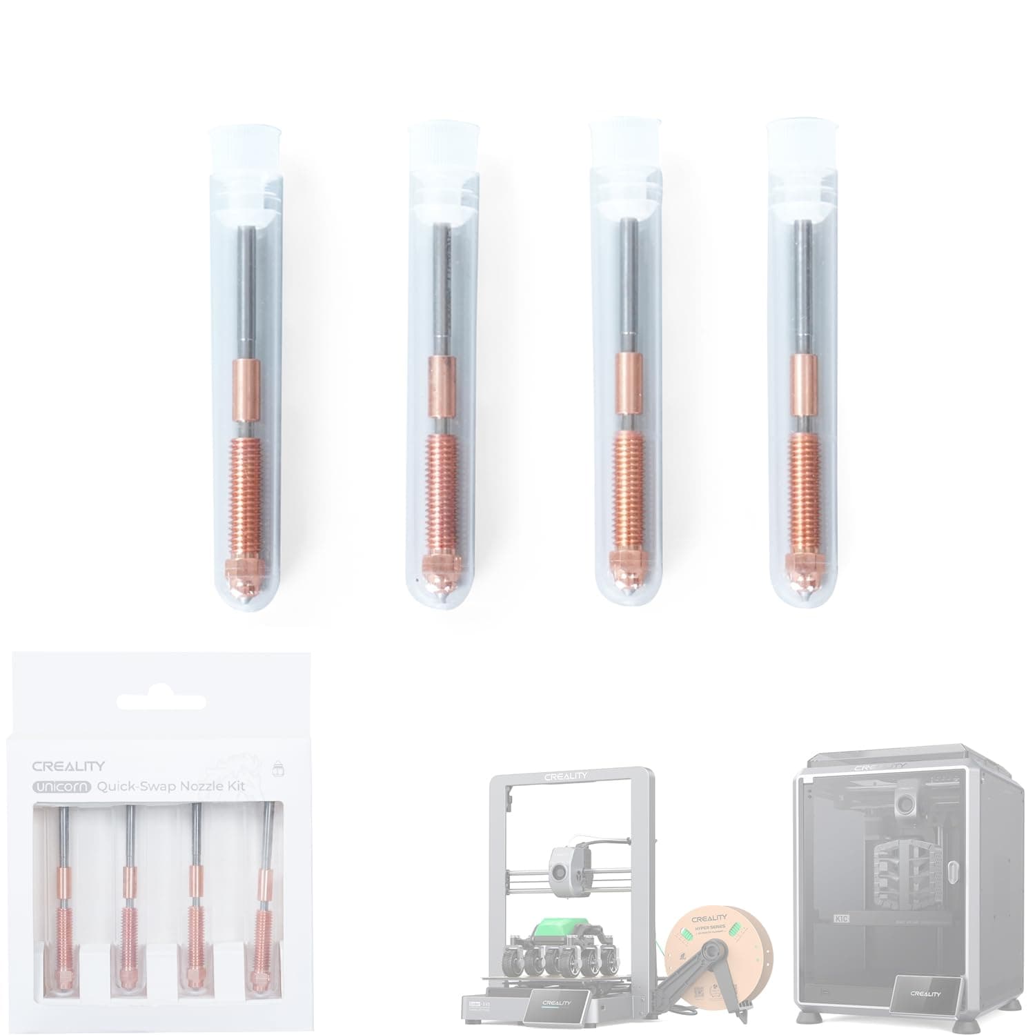 Creality Unicorn Quick-Swap Nozzle Kit (4PCS) for 3D Printer Ender-3 V3, K1C, Swift Installation, High-Flow Printing, Upgraded Material, Multiple Aperture Options, 0.4mm x 2, 0.6mm, 0.8mm