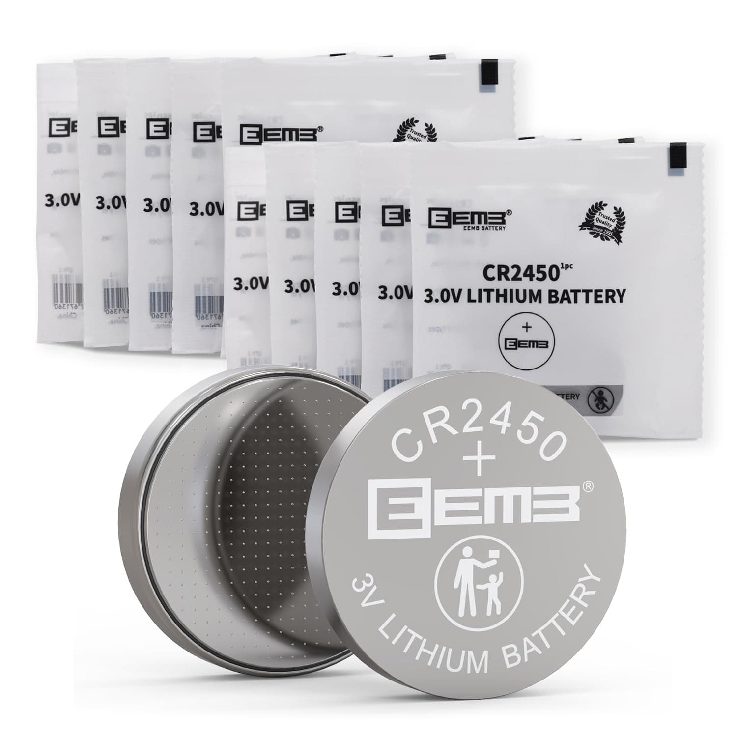 EEMB 10 PACK CR2450 Battery 3V Lithium Battery 2450 Button Coin Cell Batteries DL2450, ECR2450, BR2450 for Watch Tea Lights Votive Candles Alarm System Car Key Fob Remote Control Toys Games