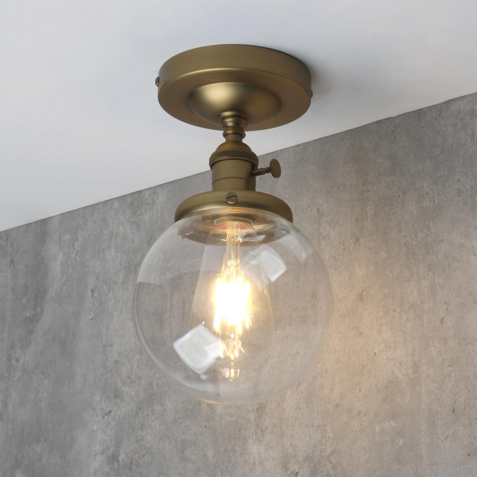 Phansthy Vintage Ceiling Light Fitting with Switch, Modern Clear Glass Flush Mounted Ceiling Lamp E27 Base, Hallway Lighting Fixtures Suitable for Kitchen Loft Cafe Bar (Antique)