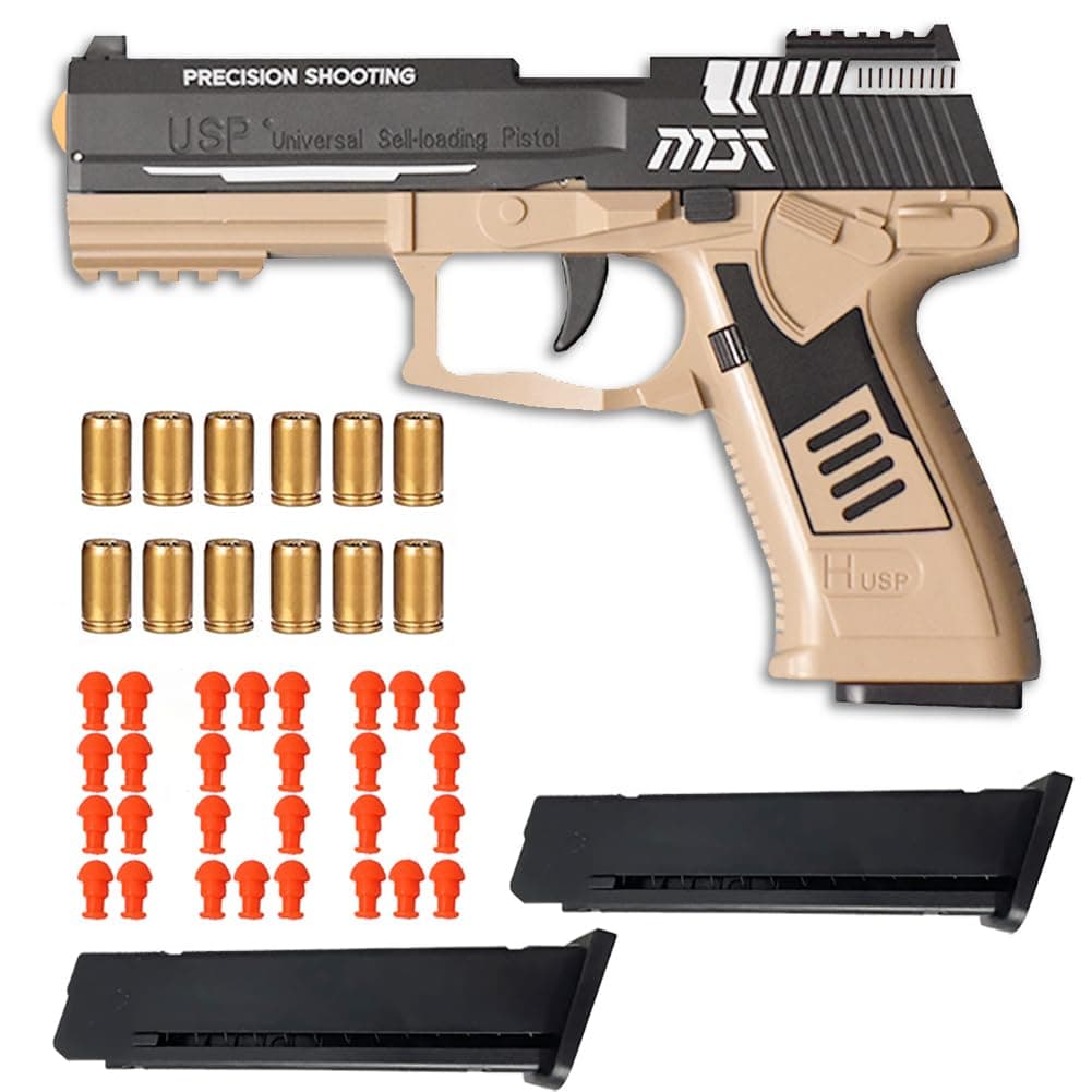 Shell Ejecting Toy Gun, Automatic Pull Back Action Shooting Games Education Model Toy for Kids Gifts