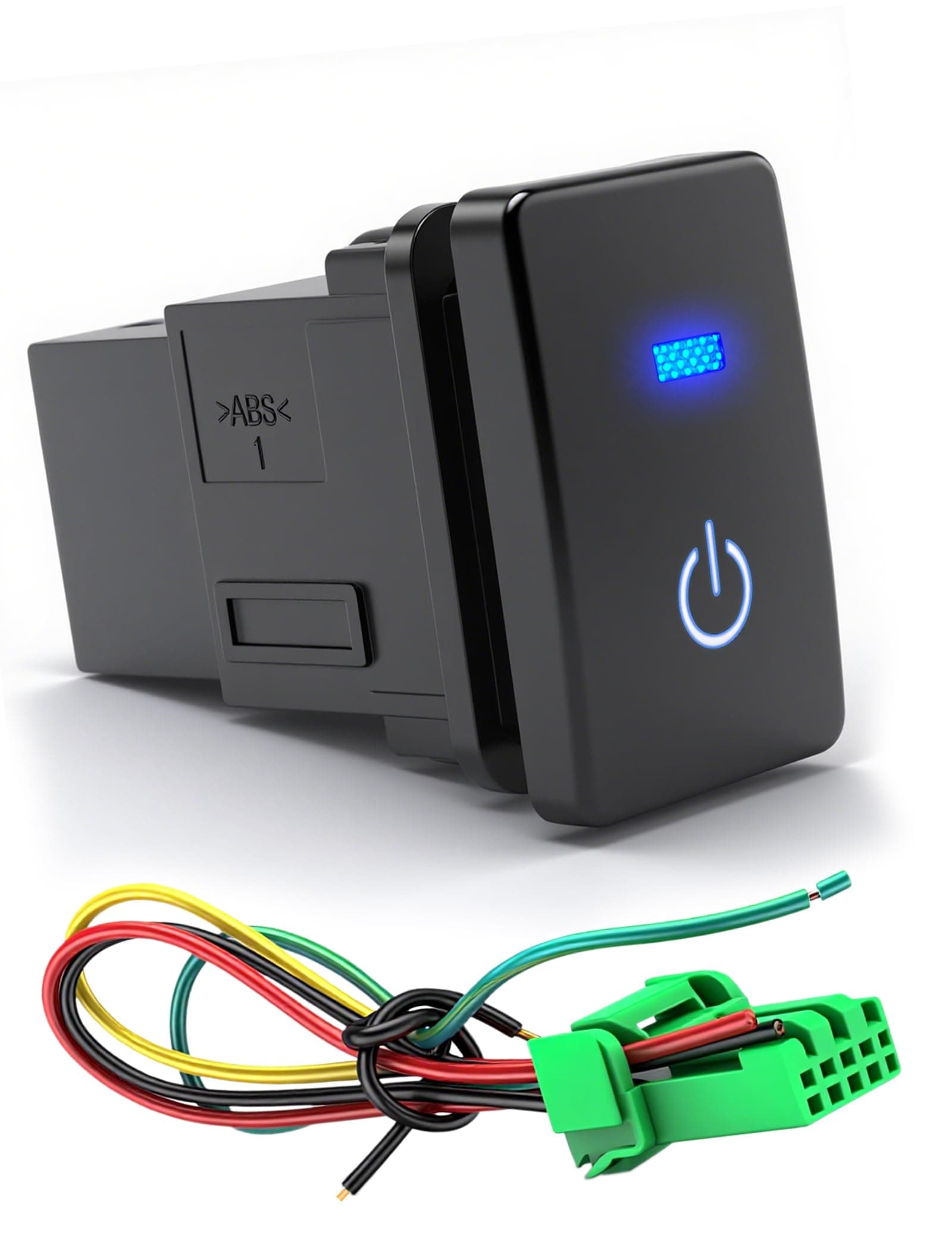 12V Blue LED Push Button Switch Waterproof Toggle with 4-Wire Connector Kit Multi-Purpose for Car Modification (Start Switch)