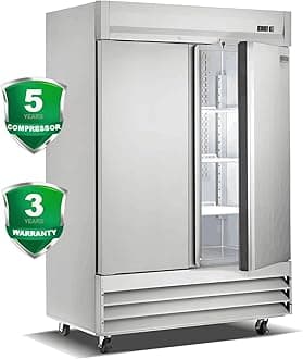SMETA Commercial Freezer, 47 Cu.ft Reach-in 54''W Double Door Stainless Steel Freezer for Restaurant, Bar, Home, Shop, Business 2 Doors, 2 Section Fan Cooling