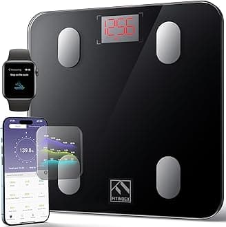(10.2"/260mm, Black) - Bluetooth Body Fat Scale, FITINDEX Smart Wireless Digital Bathroom Weight Scale Body Composition Monitor Health Monitor with iOS and Android APP for Body Weight, Fat, Water, ...