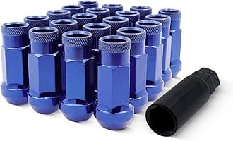 EZAccessory 14x1.5 Extended Tuner Lug Nuts 20 Pcs+Key Blue Racing Open End for Dodge Charger 05-25 Dodge Challenger 08-24 Chevy Camaro 10-25 Ford Mustang 15-25