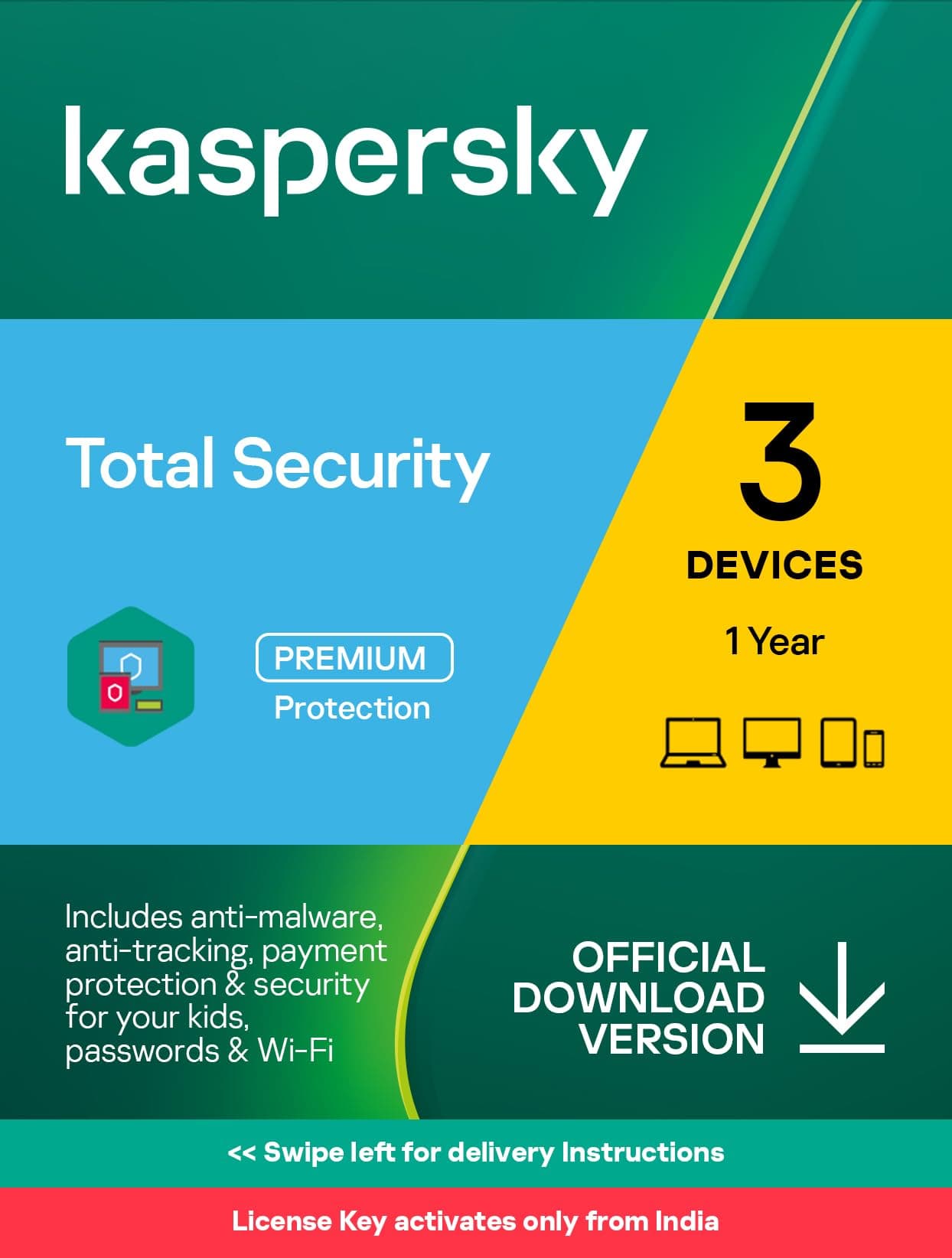 Kaspersky | Total Security | 3 Users | 1 Year | Email Delivery in 1 Hour