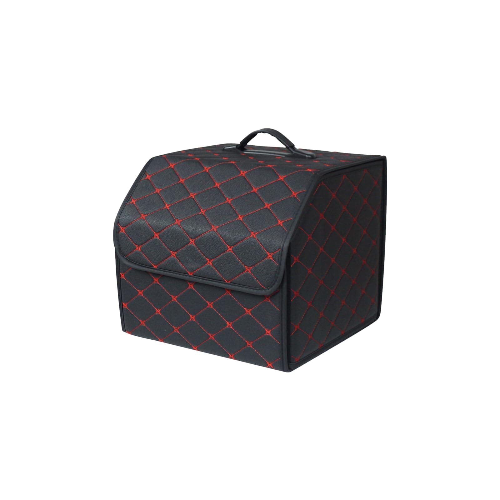 – Luxury Foldable Car Boot Tidy Storage Box Waterproof PU Car Boot Storage Organiser for SUV/Truck/Auto (Black Red-S)
