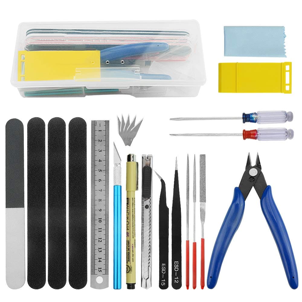 Professional 20 PCS Model Tools Kit Modeler Basic Tools Craft Set Hobby Building Tools Kit for Gundam Car Model Building Repairing and Fixing(O)