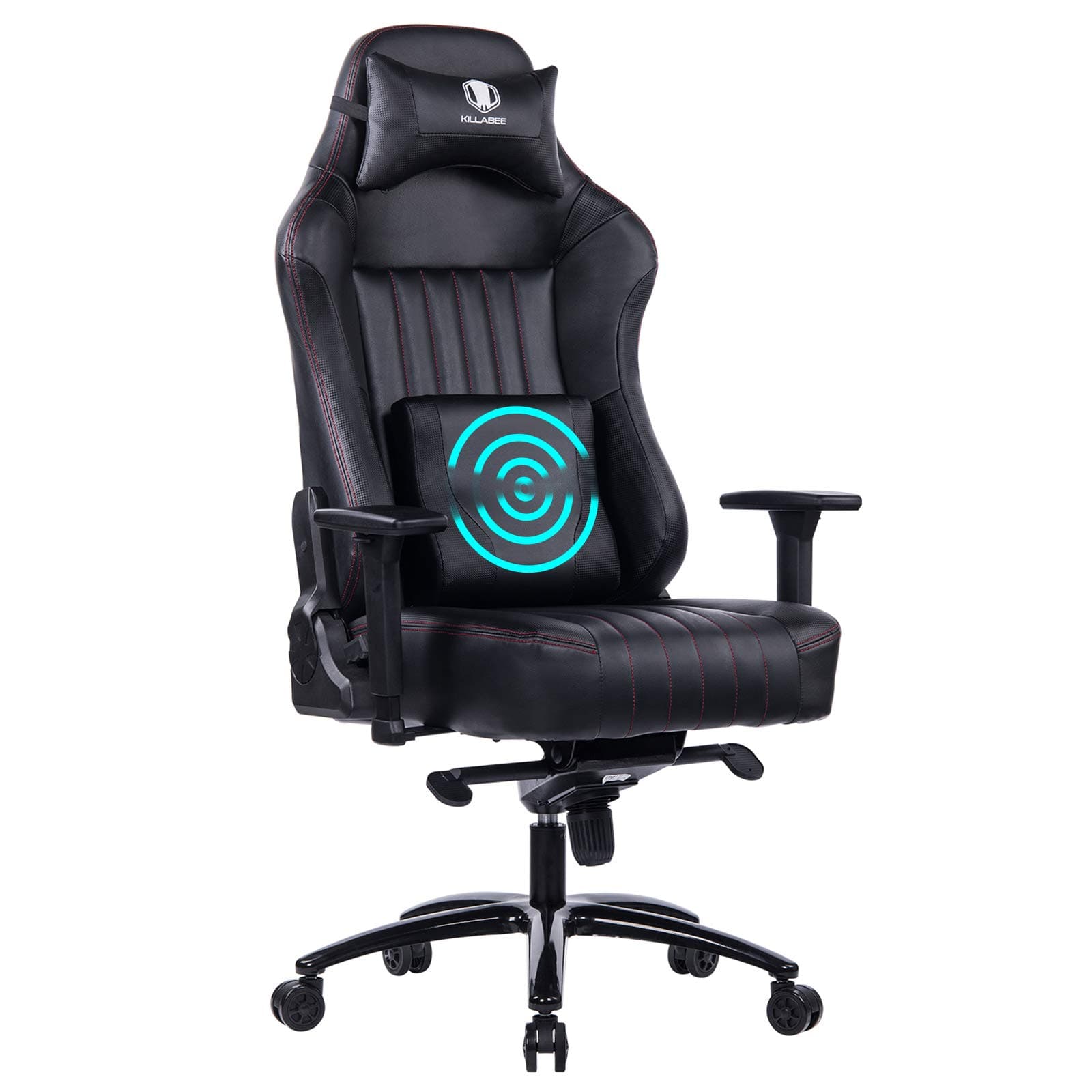 Memory Foam Gaming Adjustable Tilt, Angle and 3D Arms Ergonomic High-Back Leather Racing Executive Computer Desk Office Chair Metal Base, Dark Black