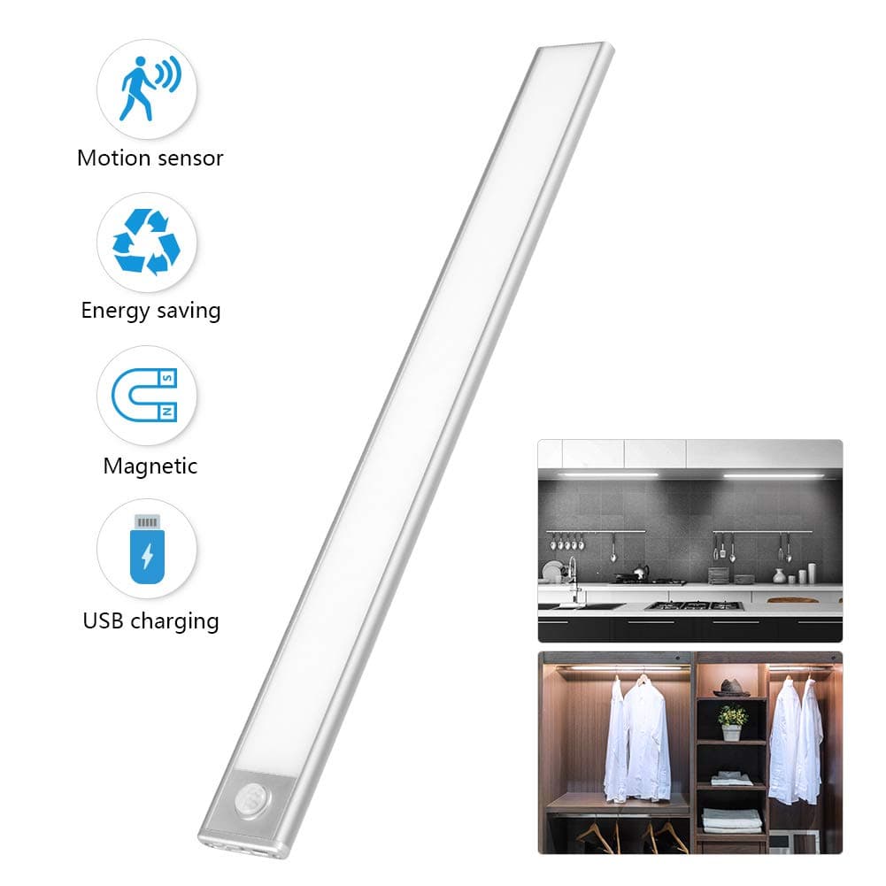 [Newest]Under Cabinet Lighting,Ultra Thin Motion Sensor Wireless Light with 70 LED Bulbs for Kitchen Counter/Stairs/Hallway/Wardrobe/Closet Light, USB Rechargeable Magnet LED Lights Stick on Anywhere