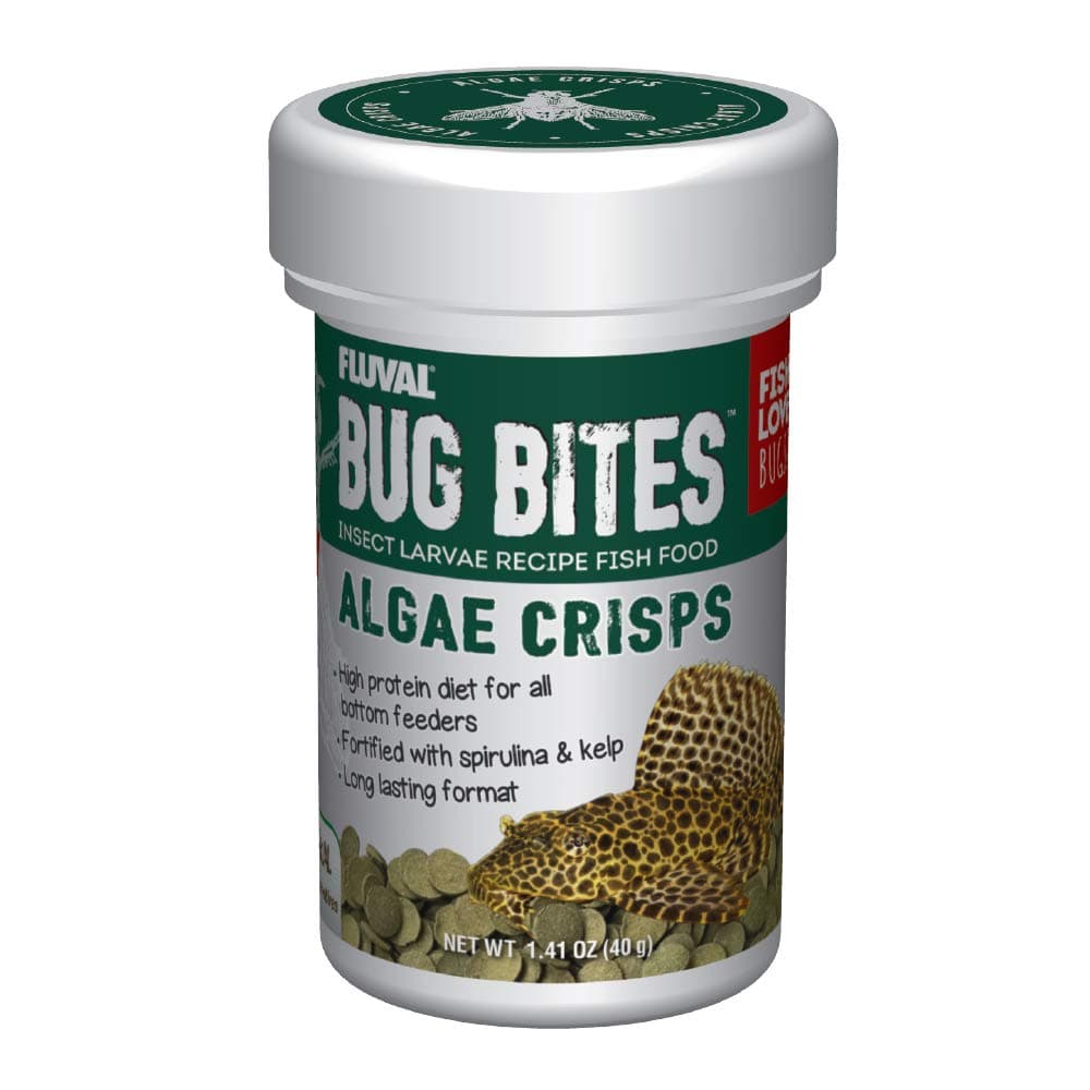 Fluval Bug Bites Algae Crisps for Bottom Feeders, Fish Food for Small to Medium Sized Fish, 1.41 oz., A7360, Brown