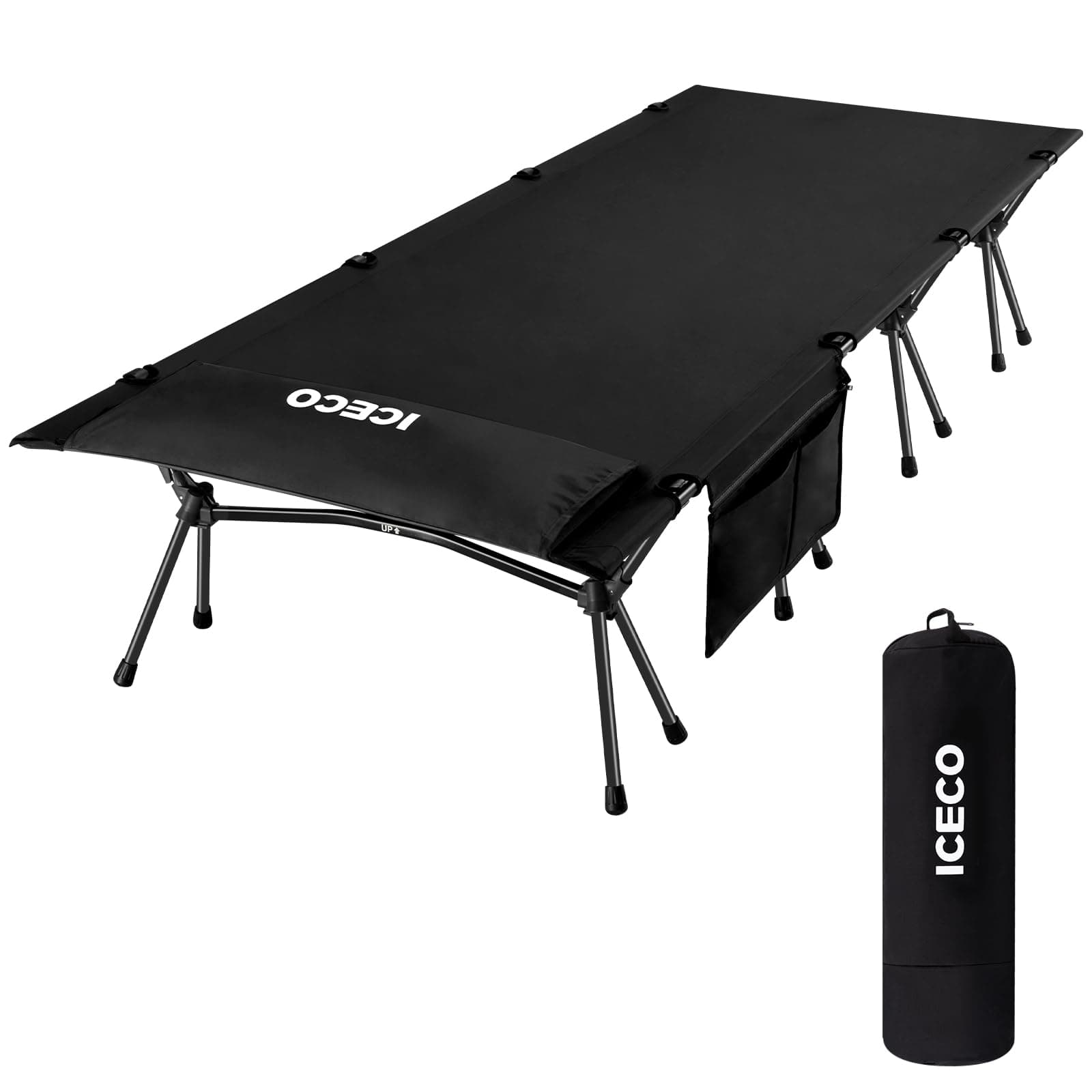 ICECO Camping Cot for Adults, Folding Cot for Camping, Portable Bed Sleeping Cot, Lightweight Backpacking Cot Strong Support 330 Lbs, Tent, Outdoor, Hiking, Travel, RV, Beach(Wider Black)